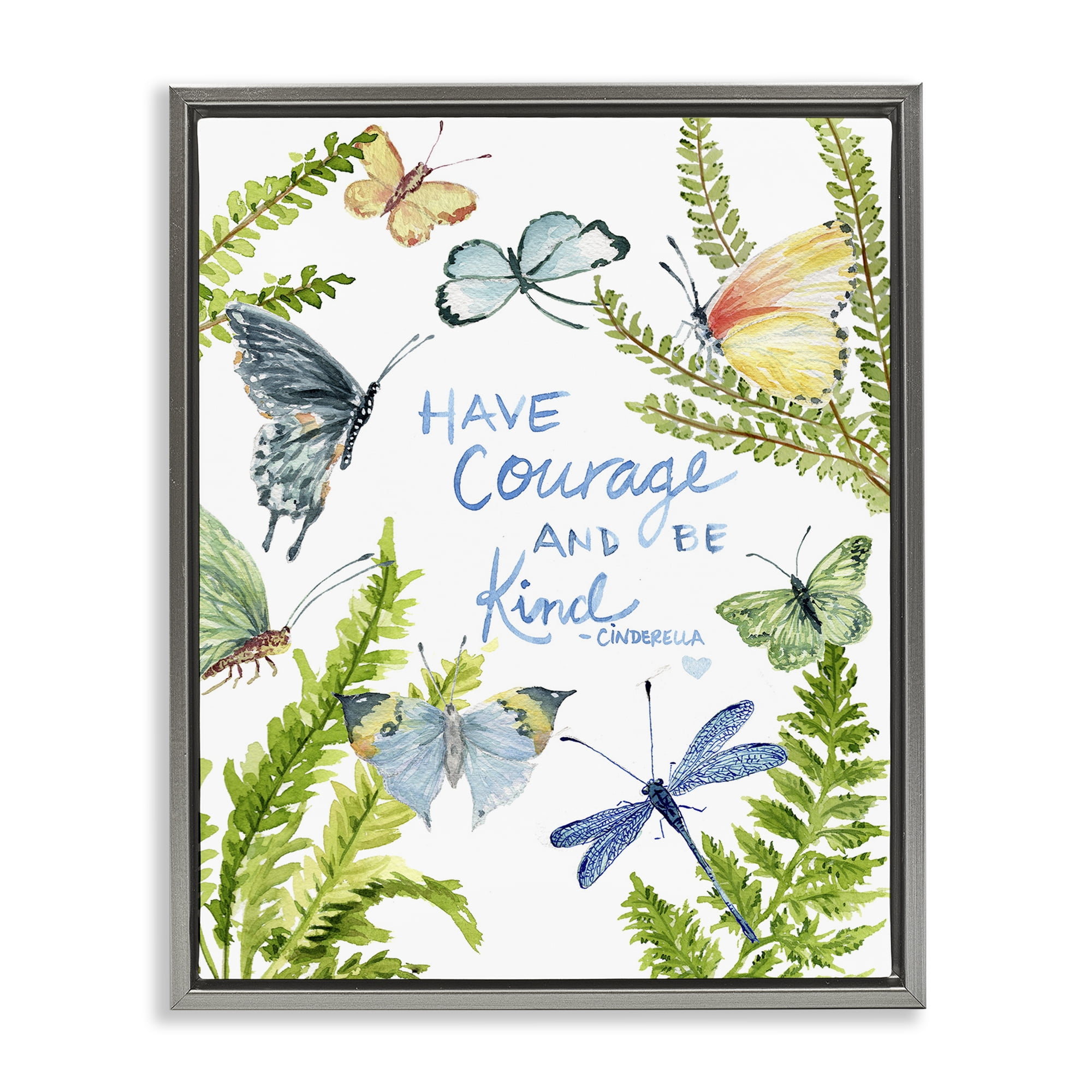 Stupell Industries Courage & Kindness Phrase Animals & Insects Painting Gray Floater Framed Art Print Wall Art, 25 x 31