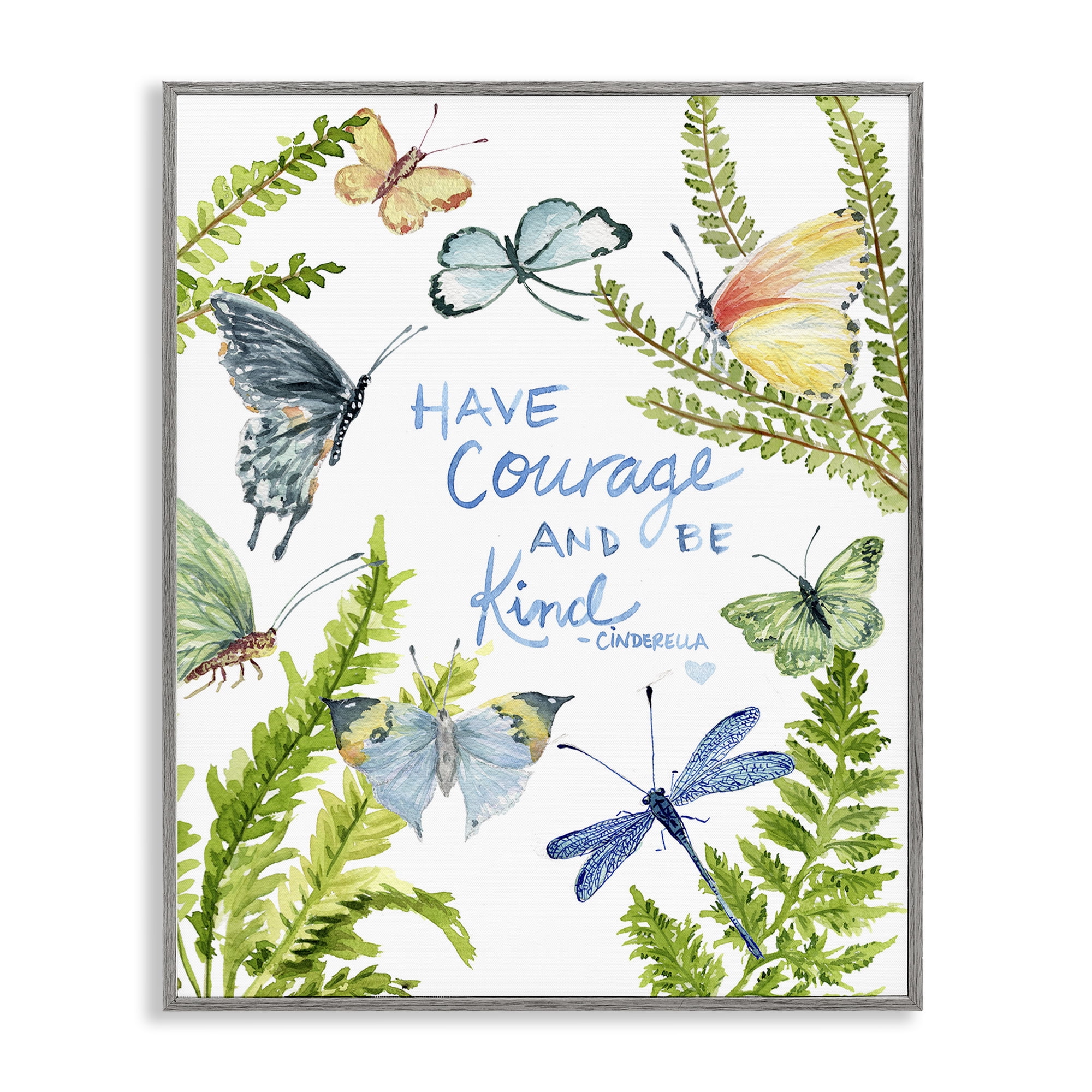 Stupell Industries Courage & Kindness Phrase Animals & Insects Painting Gray Framed Art Print Wall Art, 24 x 30