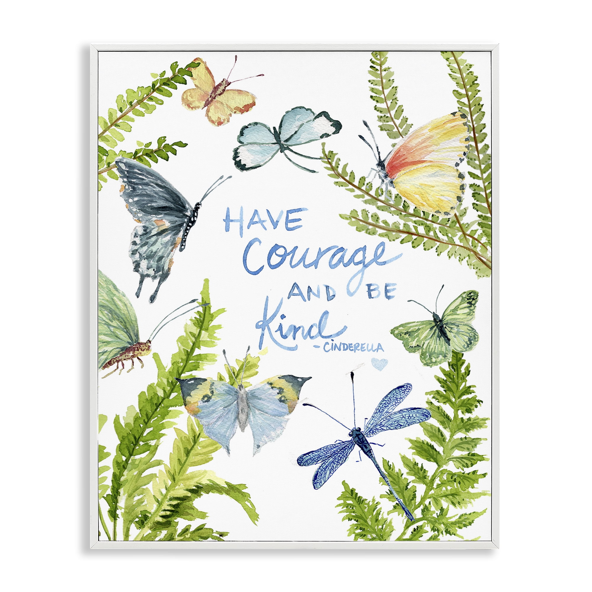 Stupell Industries Courage & Kindness Phrase Animals & Insects Painting White Framed Art Print Wall Art, 16 x 20