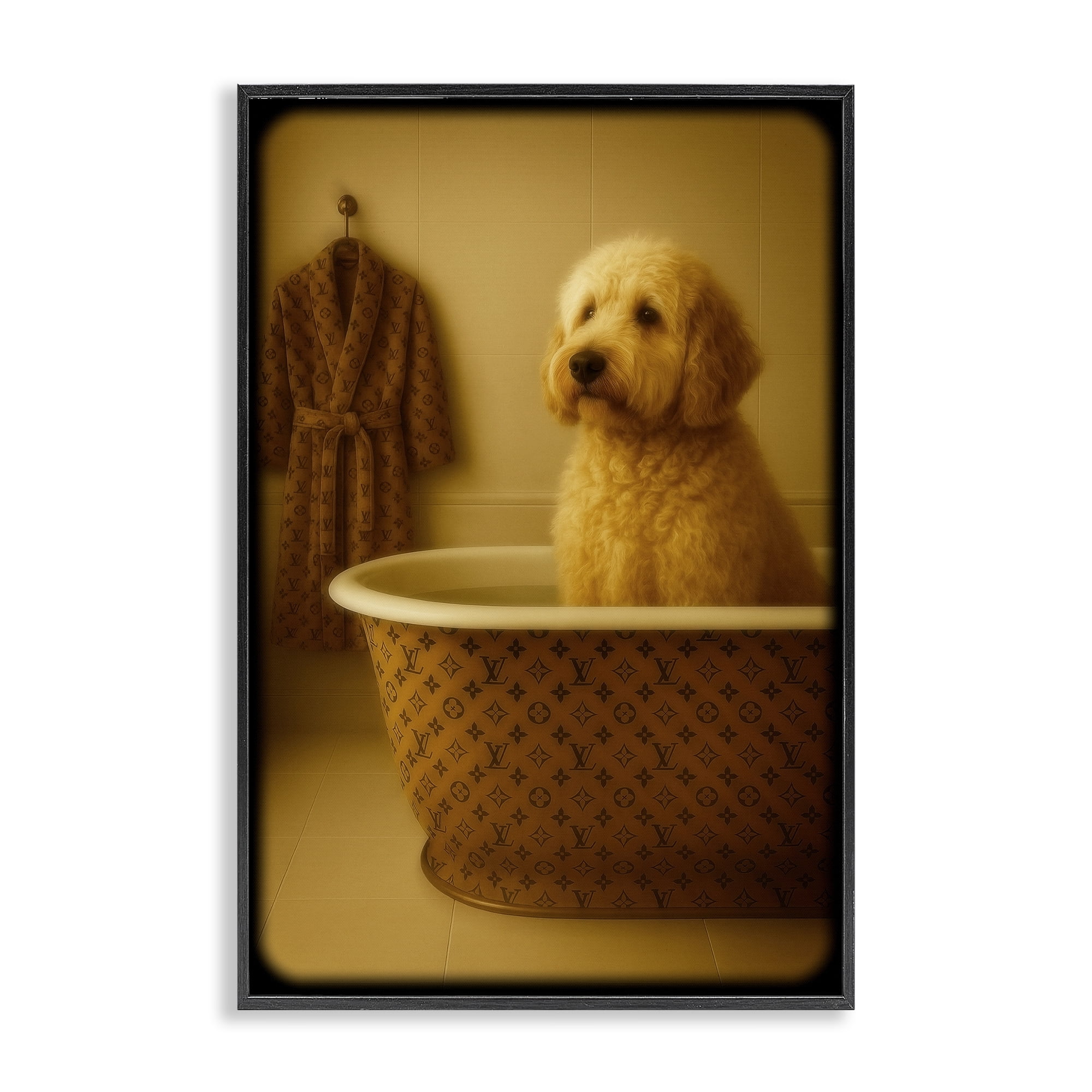 Stupell Industries Couture Dog in Luxury Tub Black Framed Giclee Art, design by Grotto Studios