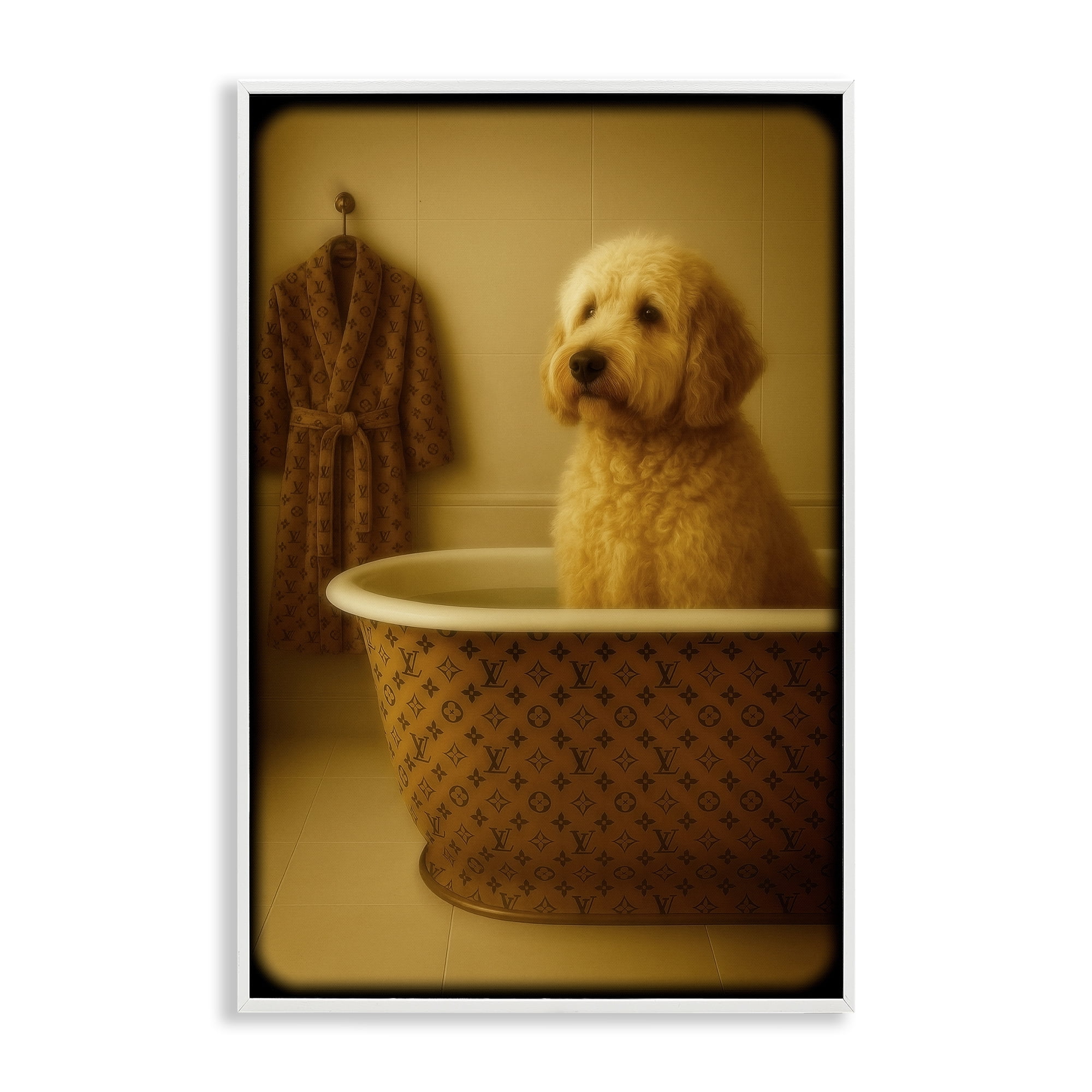 Stupell Industries Couture Dog in Luxury Tub White Framed Giclee Art, design by Grotto Studios