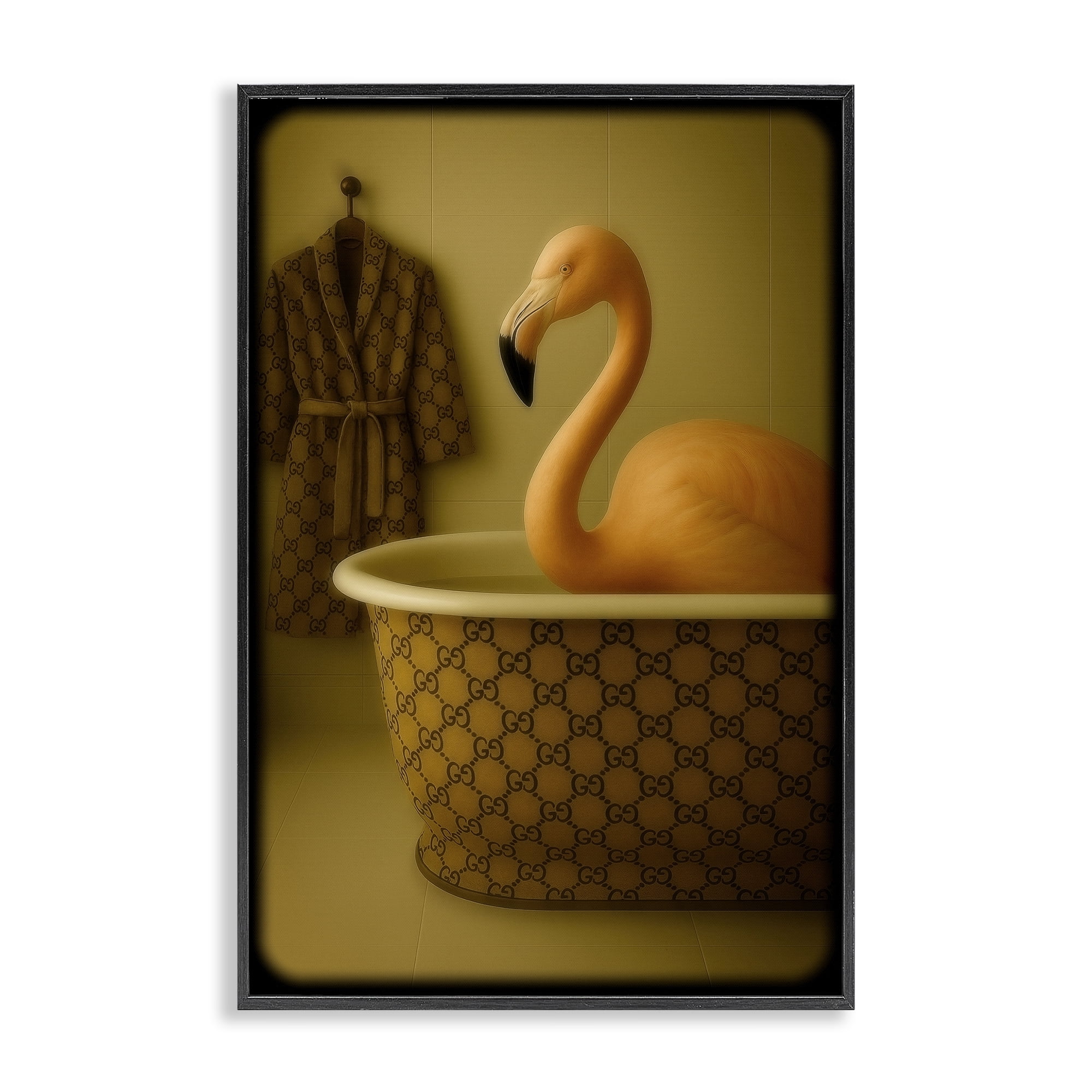 Stupell Industries Couture Flamingo in Luxury Tub Black Framed Giclee Art, design by Grotto Studios