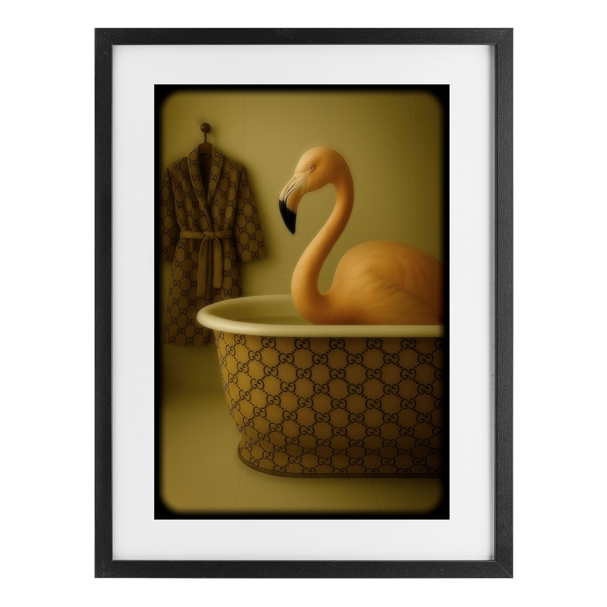 Stupell Industries Couture Flamingo in Luxury Tub Black Framed Print Under Glass, design by Grotto Studios