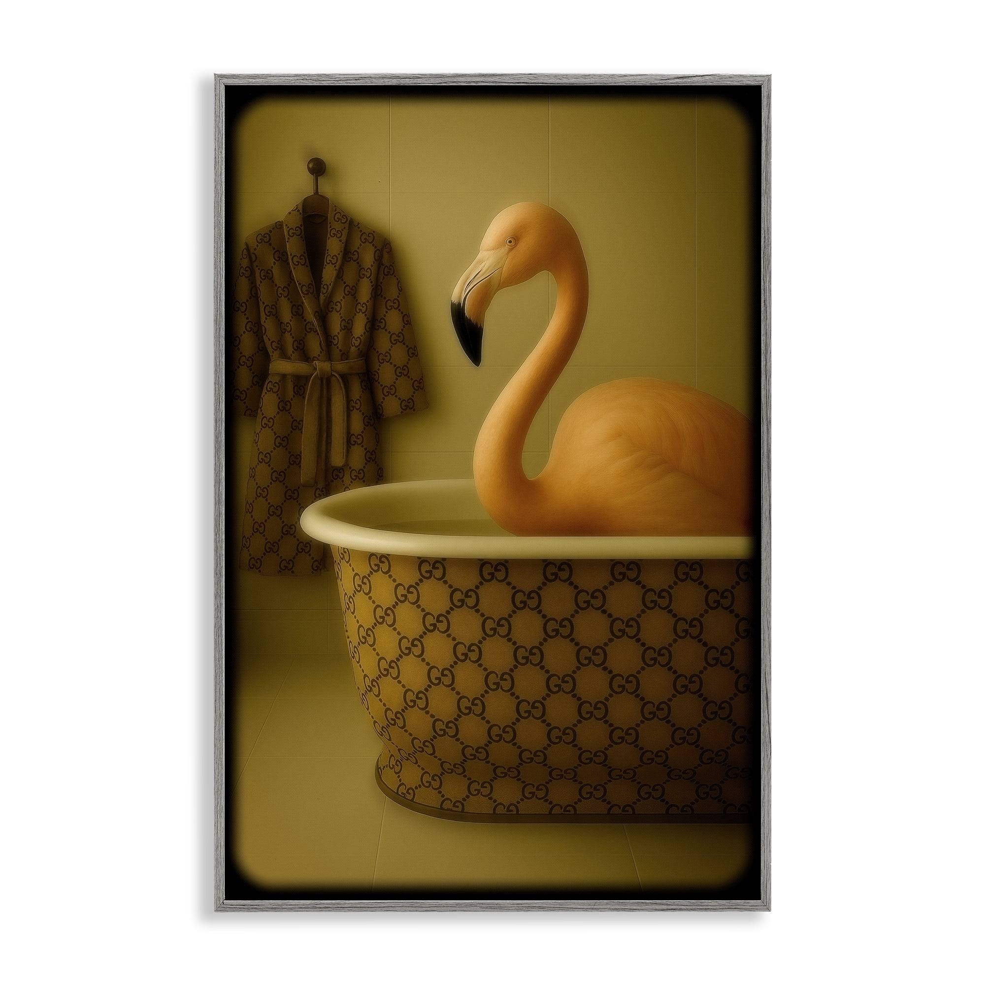 Stupell Industries Couture Flamingo in Luxury Tub Gray Framed Giclee Art, design by Grotto Studios