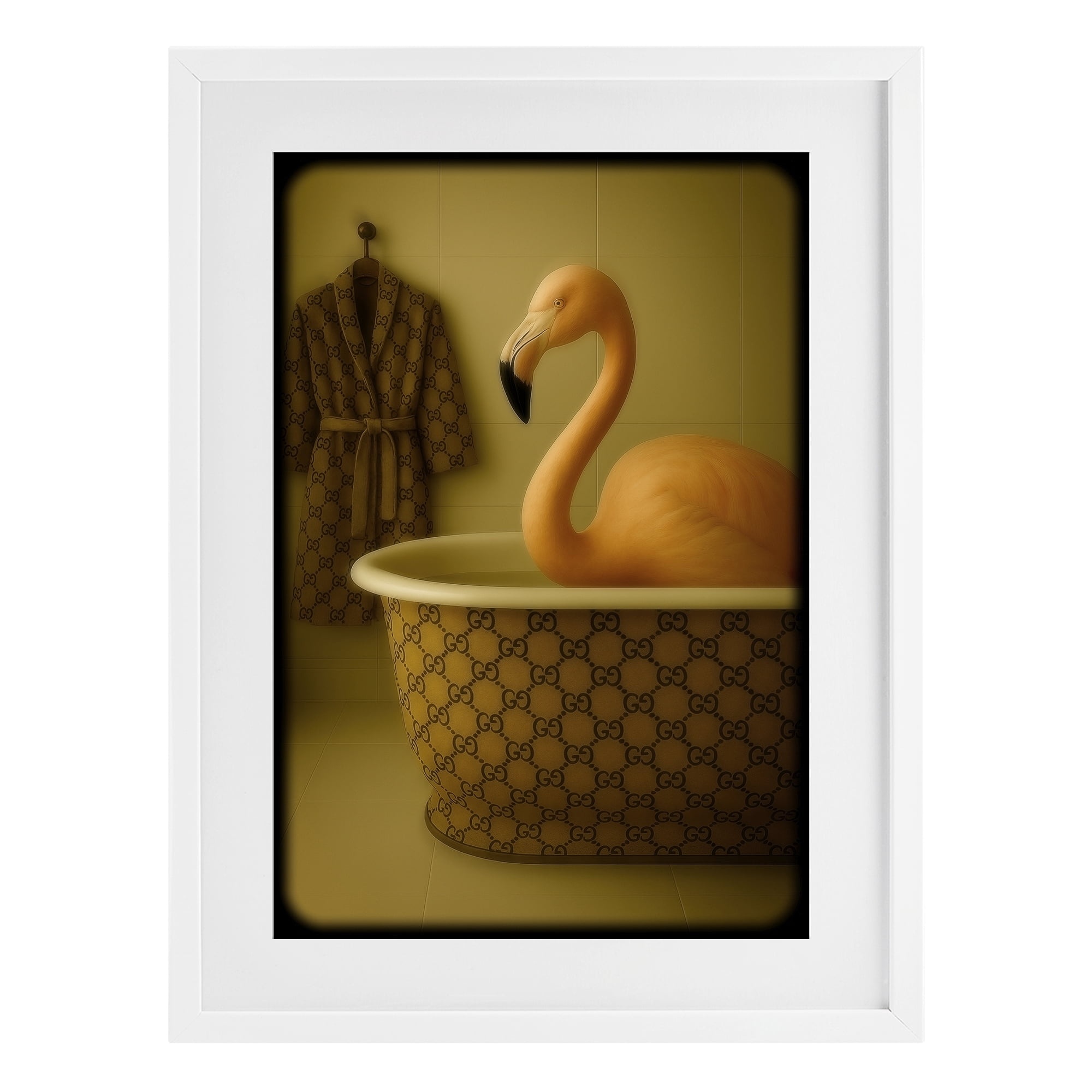 Stupell Industries Couture Flamingo in Luxury Tub White Framed Print Under Glass, design by Grotto Studios