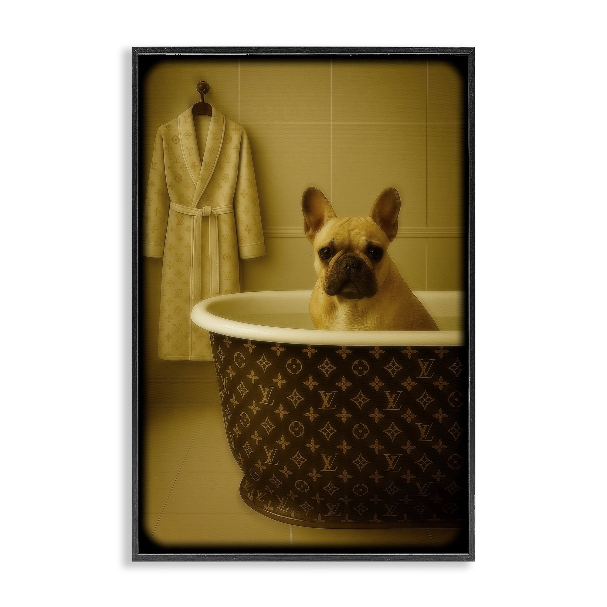 Stupell Industries Couture French Bulldog in Luxury Tub Black Framed Giclee Art, design by Grotto Studios