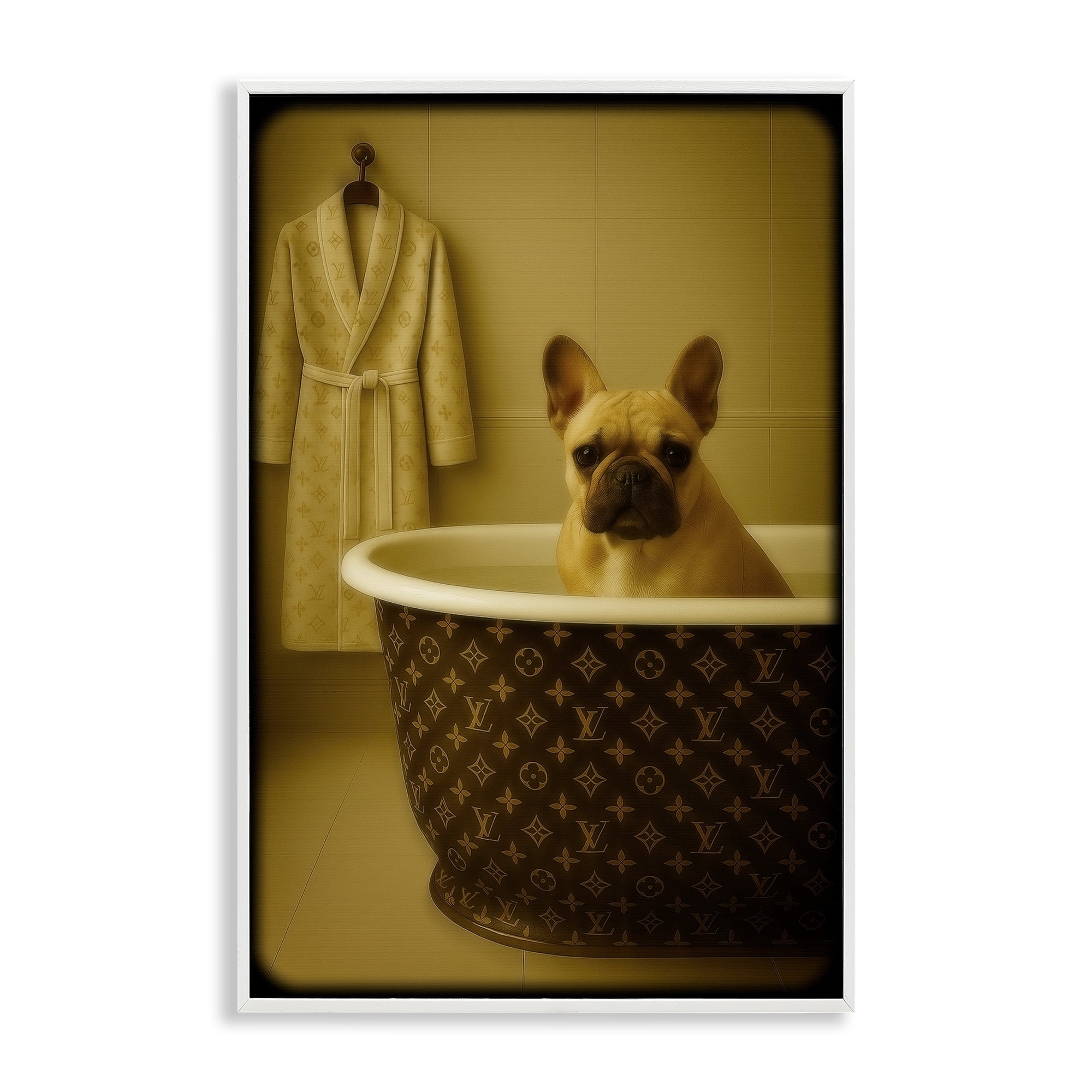 Stupell Industries Couture French Bulldog in Luxury Tub White Framed Giclee Art, design by Grotto Studios