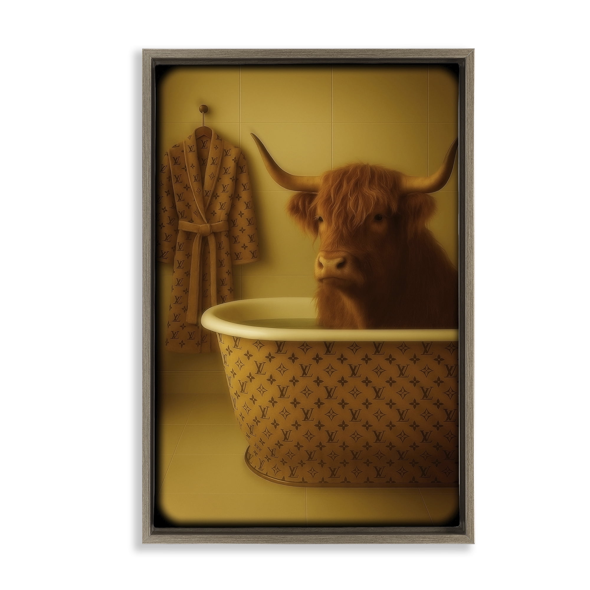 Stupell Industries Couture Highland in Luxury Tub Brown Framed Floater Canvas Wall Art, design by Grotto Studios