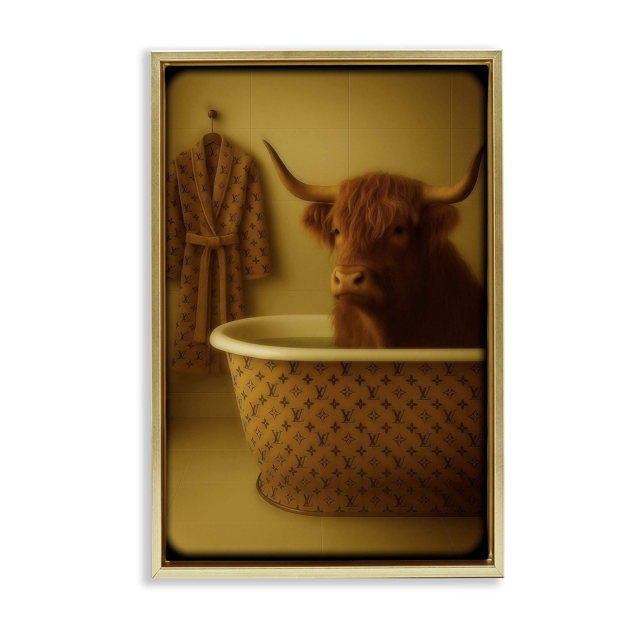 Stupell Industries Couture Highland in Luxury Tub Gold Framed Floater Canvas Wall Art, design by Grotto Studios