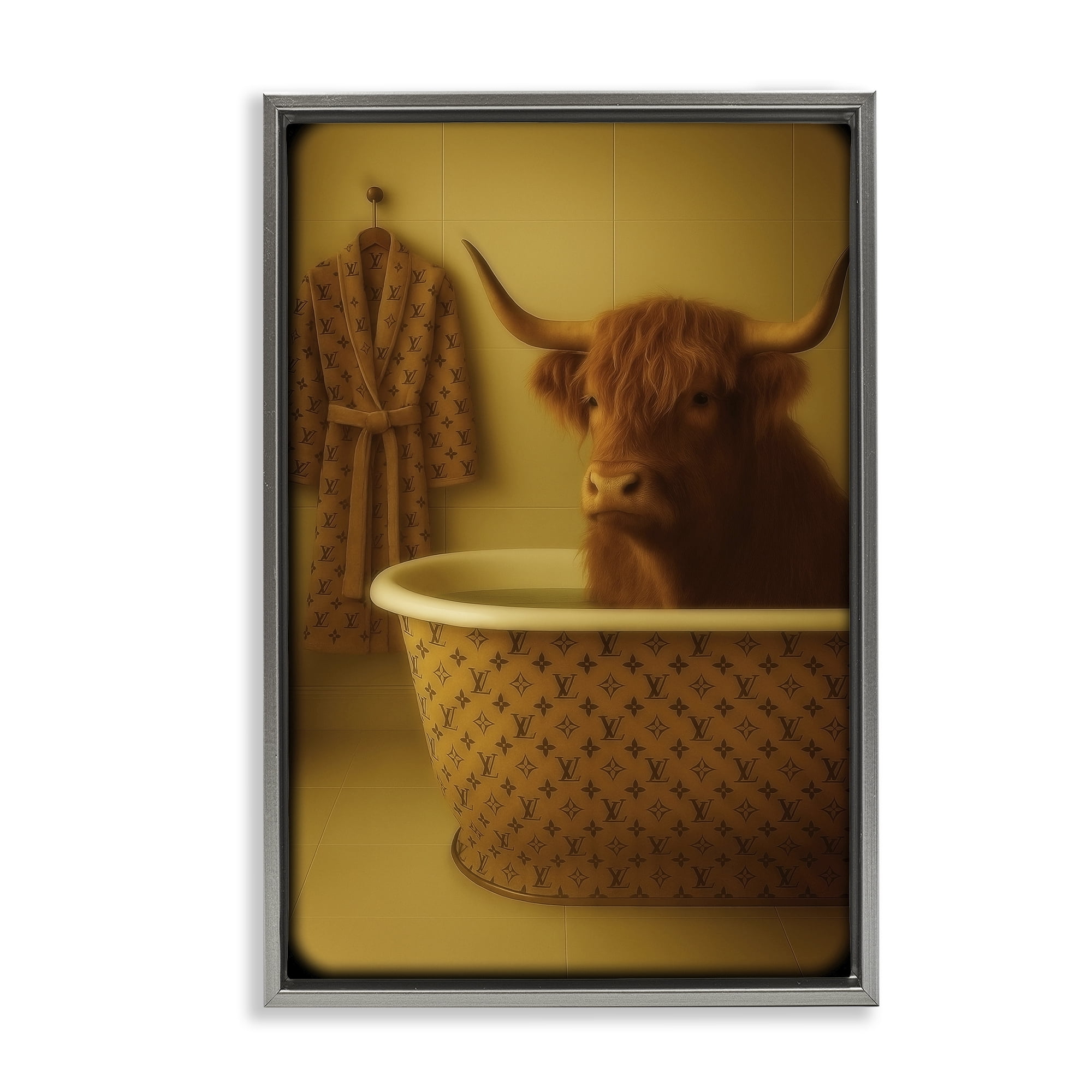 Stupell Industries Couture Highland in Luxury Tub Gray Framed Floater Canvas Wall Art, design by Grotto Studios