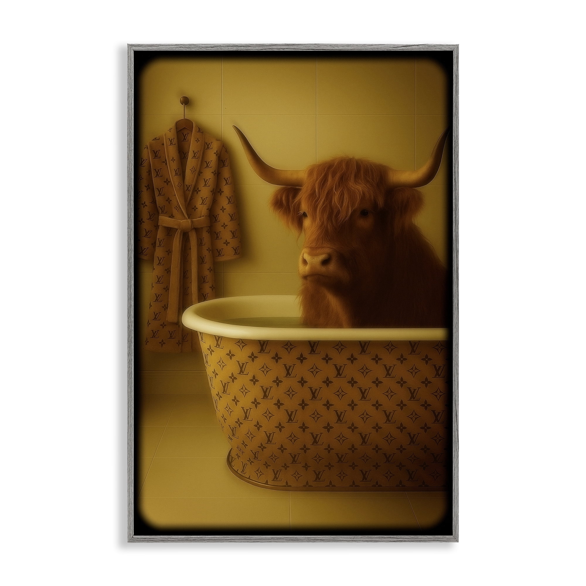 Stupell Industries Couture Highland in Luxury Tub Gray Framed Giclee Art, design by Grotto Studios