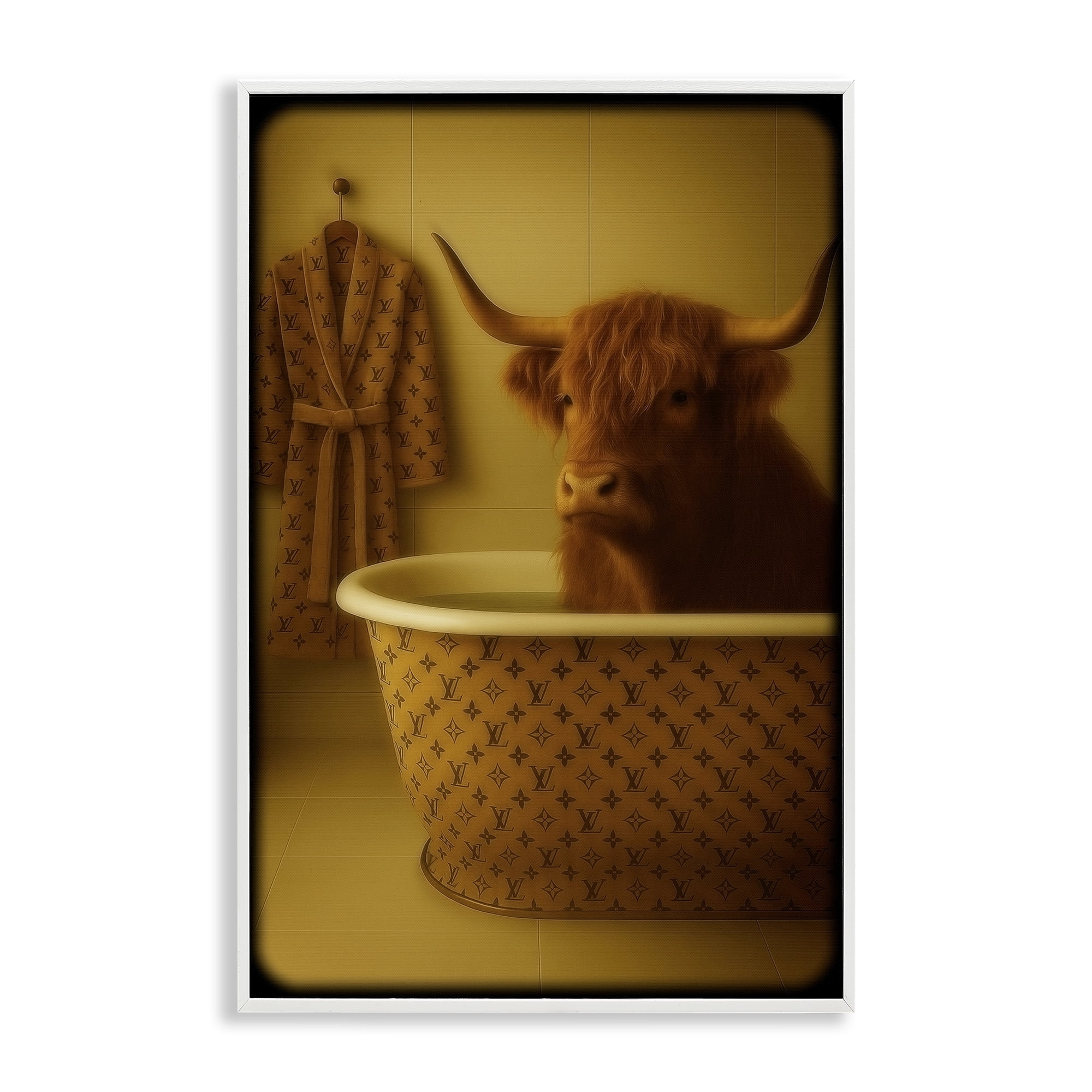 Stupell Industries Couture Highland in Luxury Tub White Framed Giclee Art, design by Grotto Studios