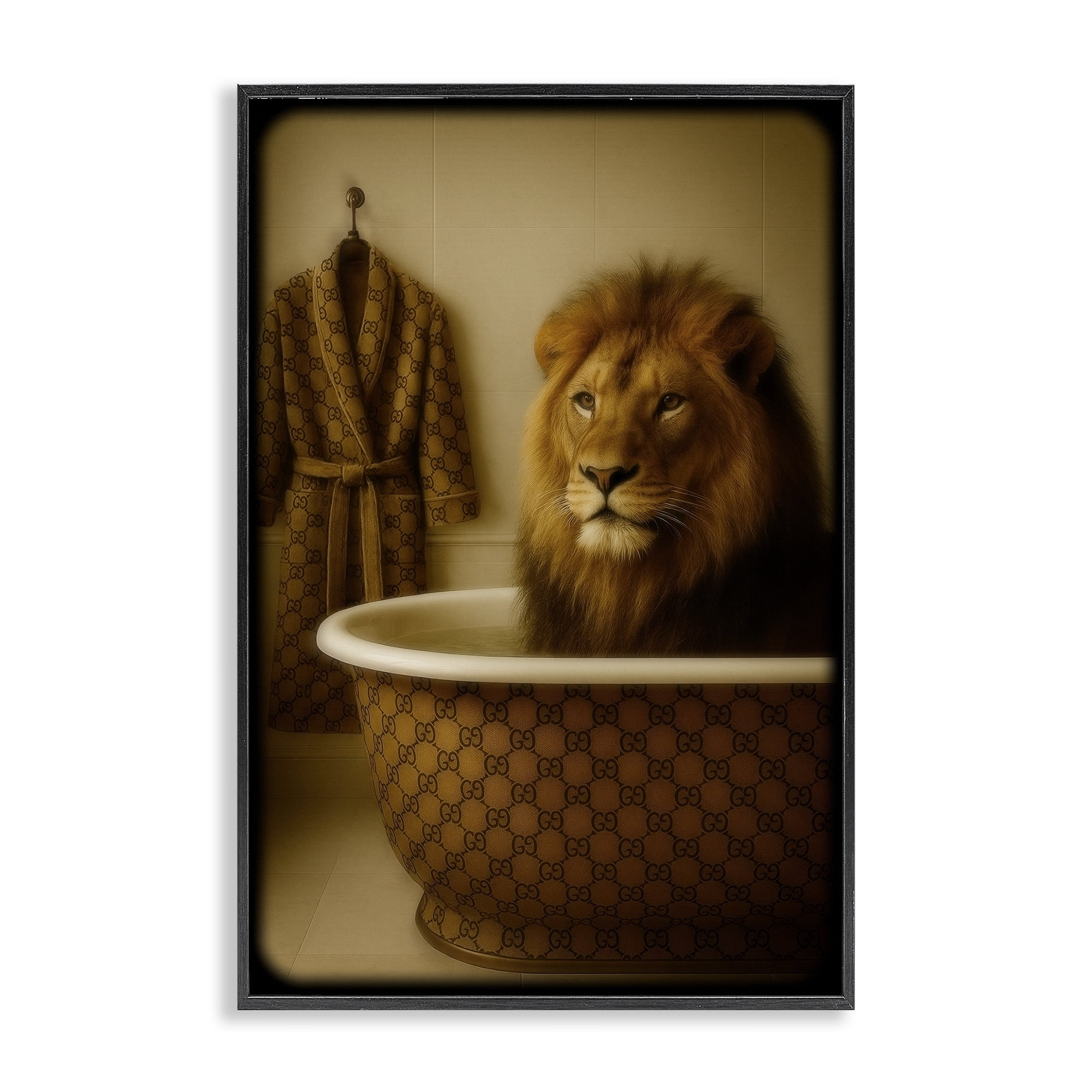 Stupell Industries Couture Lion in Luxury Tub Black Framed Giclee Art, design by Grotto Studios