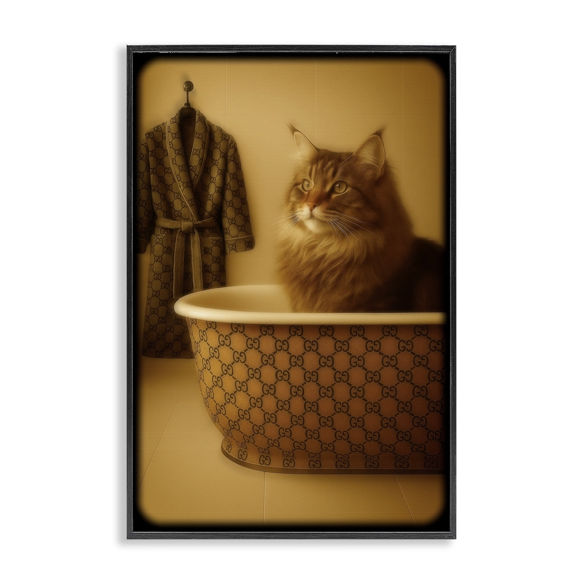 Stupell Industries Couture Main Coon in Luxury Tub Black Framed Giclee Art, design by Grotto Studios