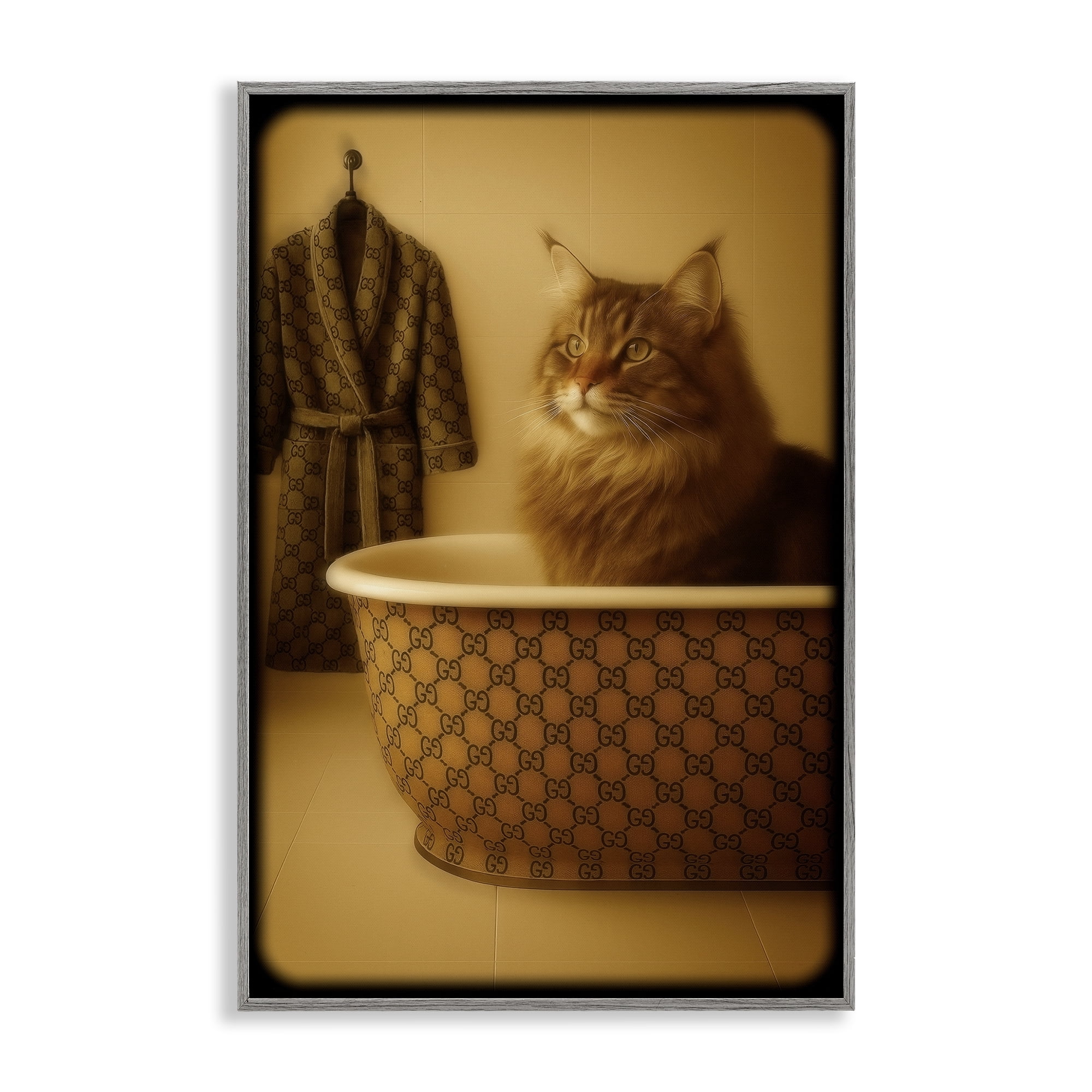 Stupell Industries Couture Main Coon in Luxury Tub Gray Framed Giclee Art, design by Grotto Studios