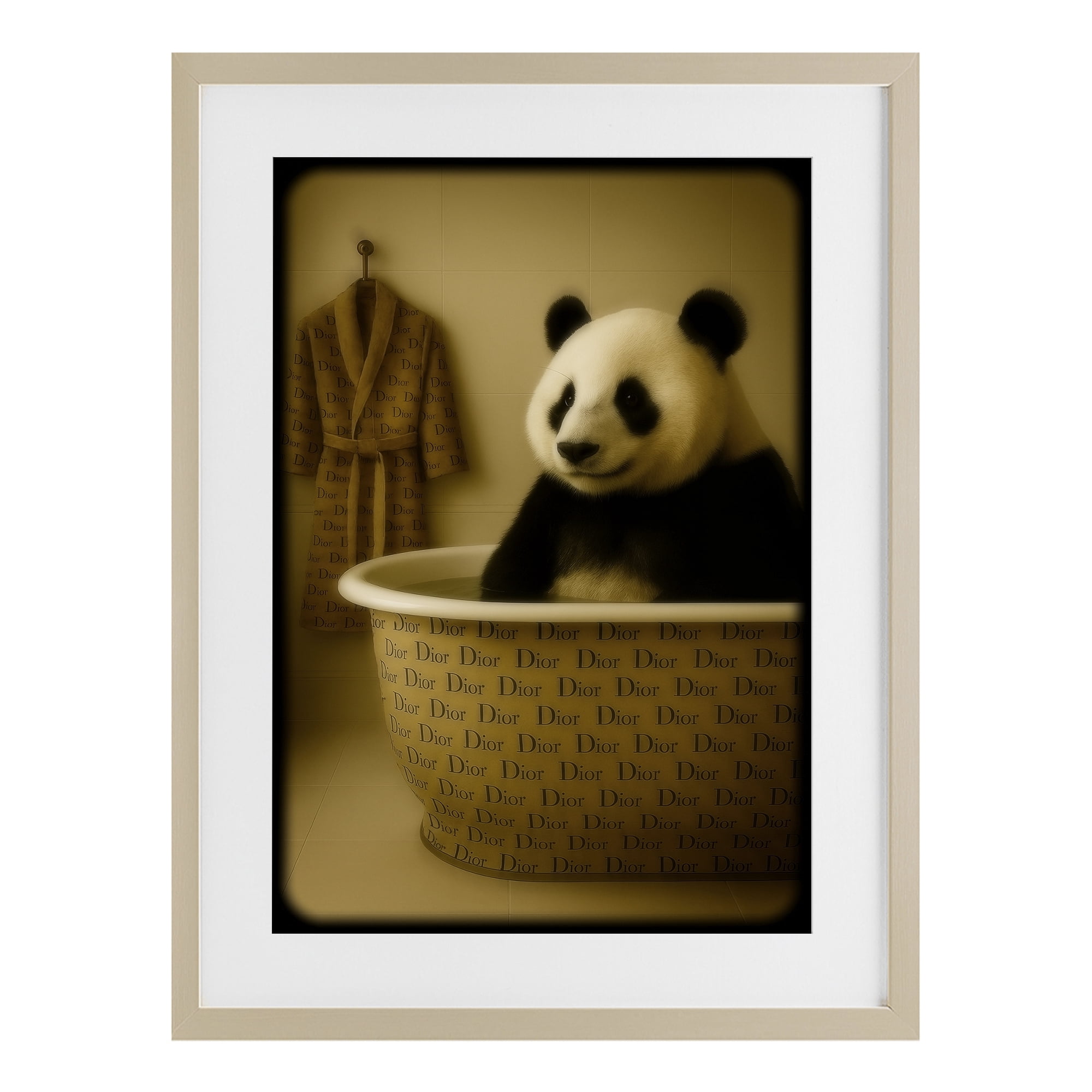 Stupell Industries Couture Panda in Luxury Tub Birch Framed Print Under Glass, design by Grotto Studios