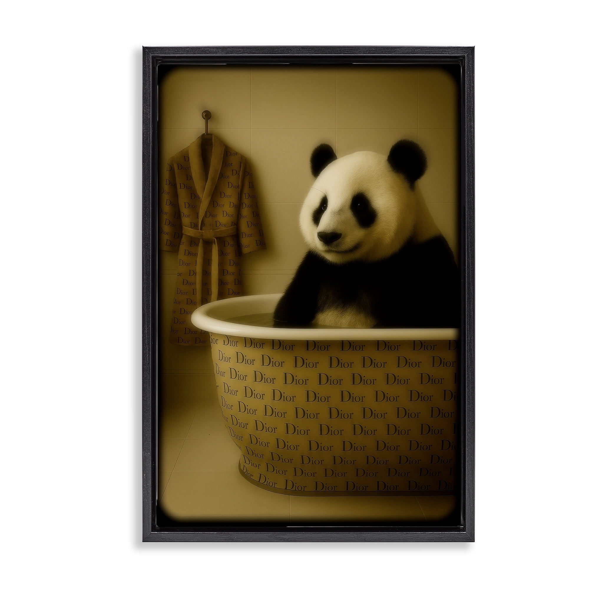 Stupell Industries Couture Panda in Luxury Tub Black Framed Floater Canvas Wall Art, design by Grotto Studios