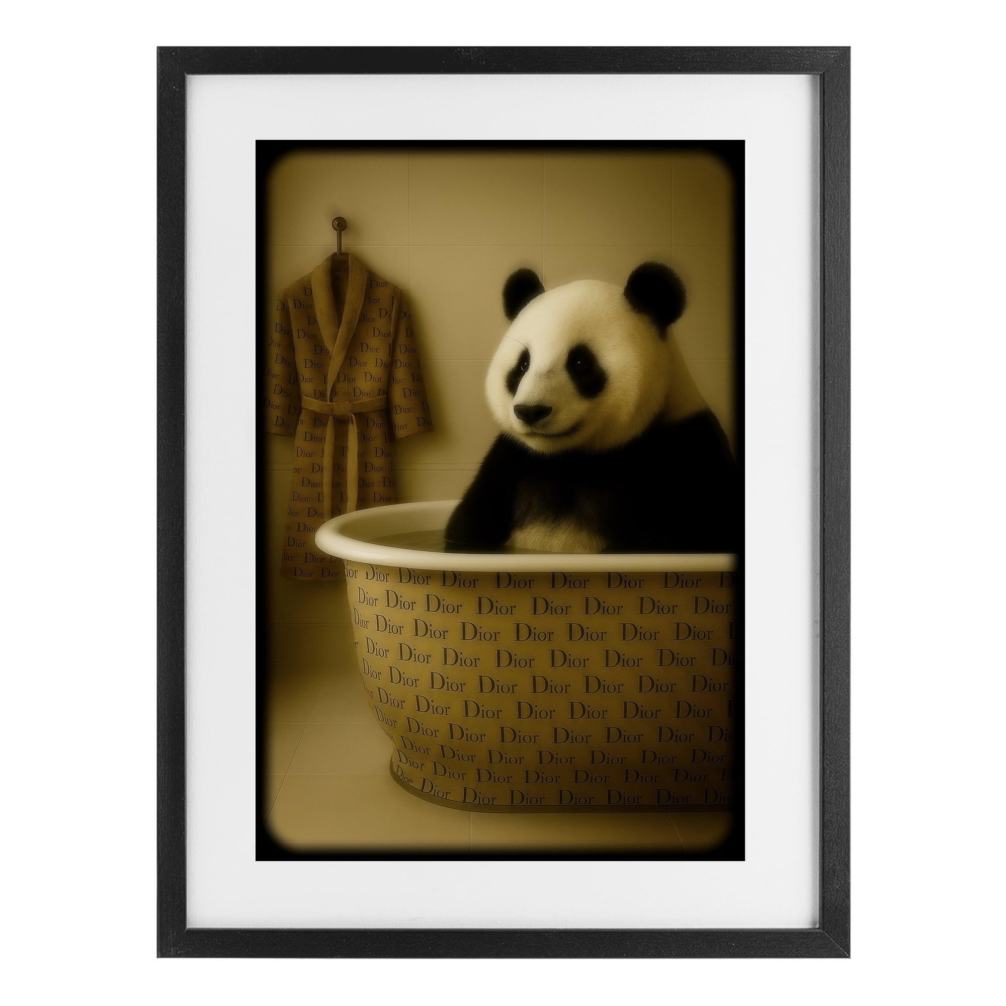 Stupell Industries Couture Panda in Luxury Tub Black Framed Print Under Glass, design by Grotto Studios