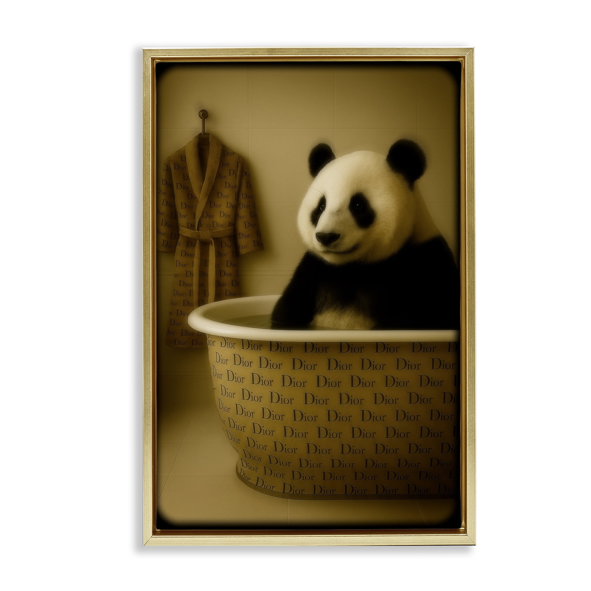 Stupell Industries Couture Panda in Luxury Tub Gold Framed Floater Canvas Wall Art, design by Grotto Studios