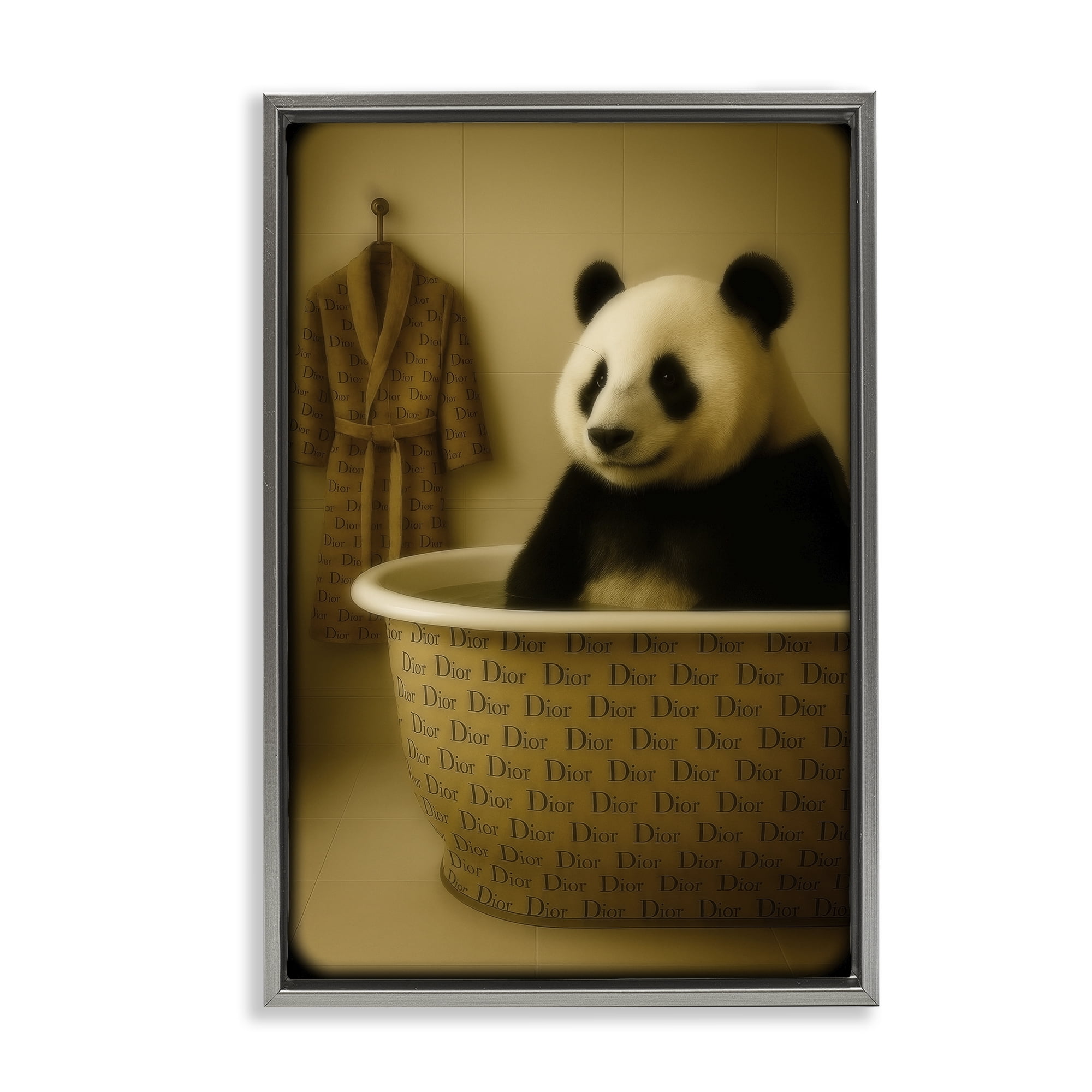 Stupell Industries Couture Panda in Luxury Tub Gray Framed Floater Canvas Wall Art, design by Grotto Studios