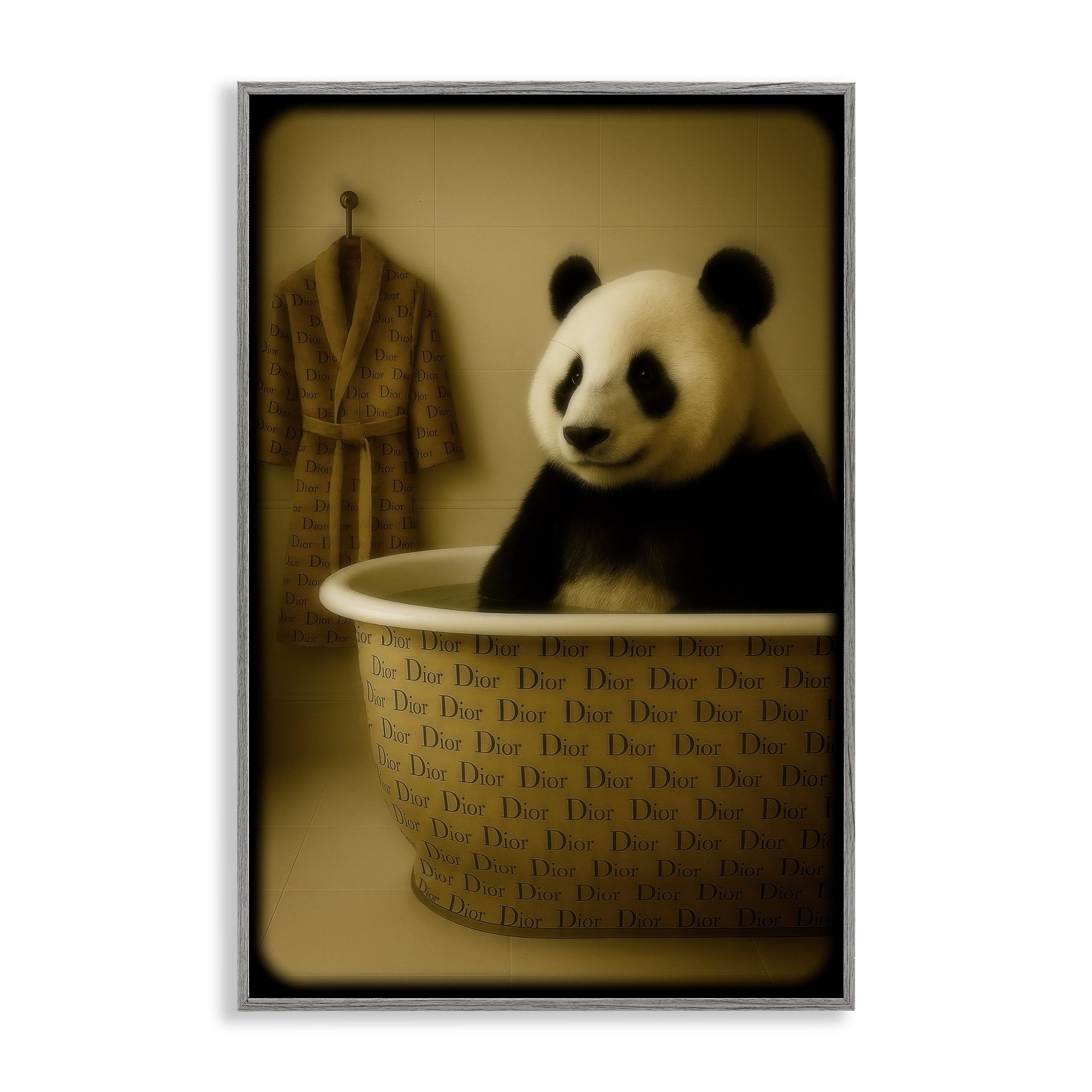 Stupell Industries Couture Panda in Luxury Tub Gray Framed Giclee Art, design by Grotto Studios