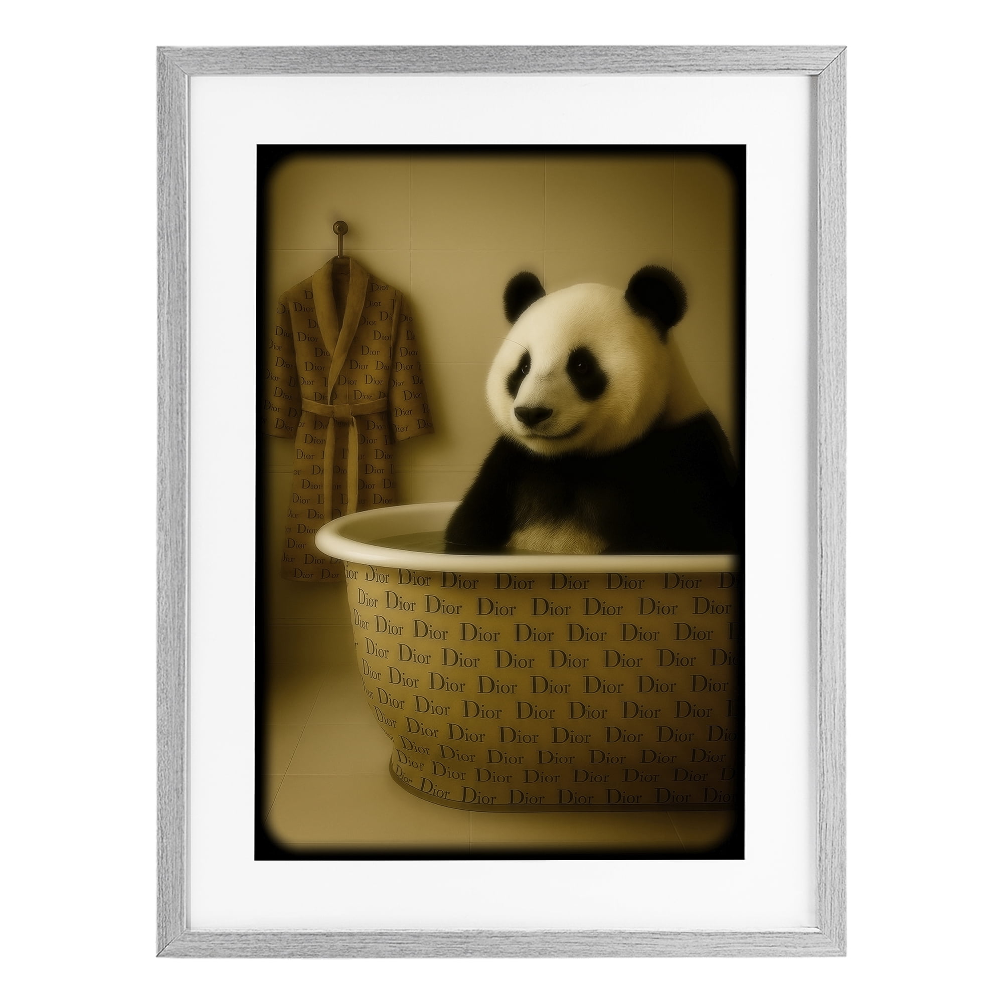 Stupell Industries Couture Panda in Luxury Tub Gray Framed Print Under Glass, design by Grotto Studios