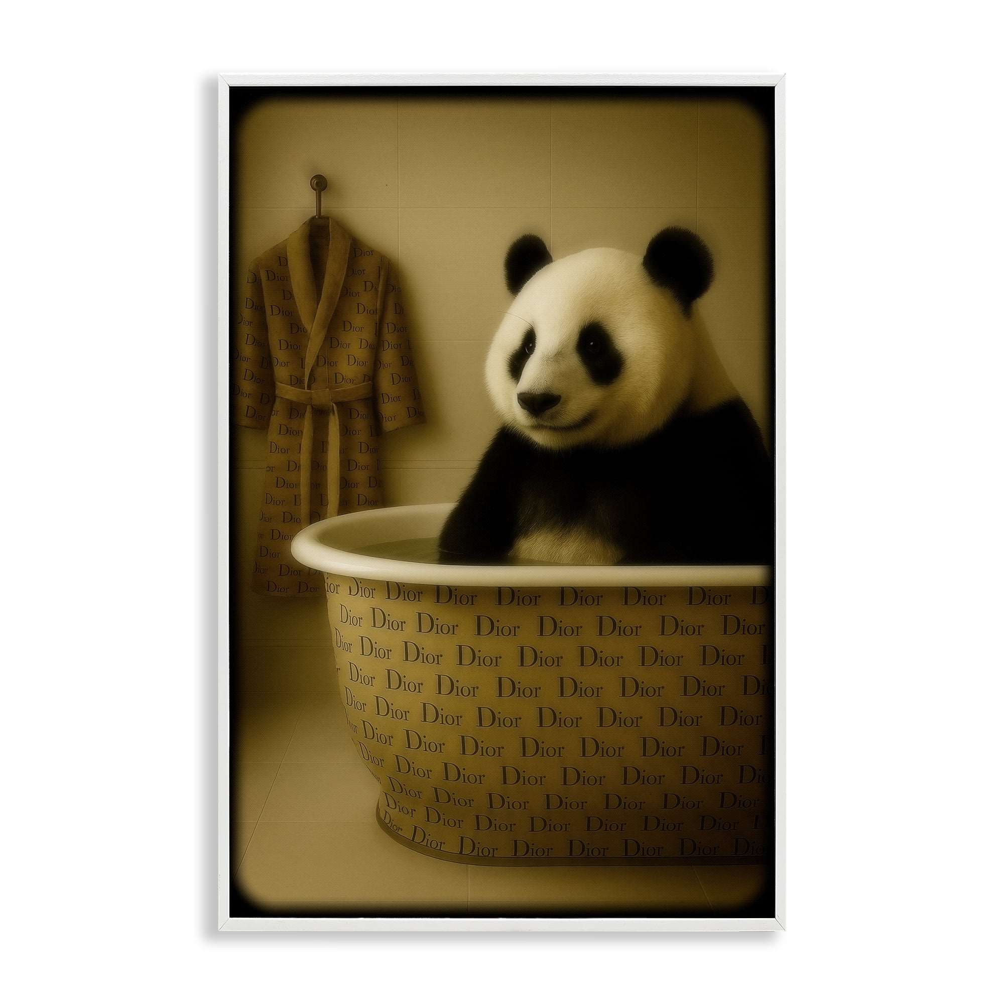 Stupell Industries Couture Panda in Luxury Tub White Framed Giclee Art, design by Grotto Studios