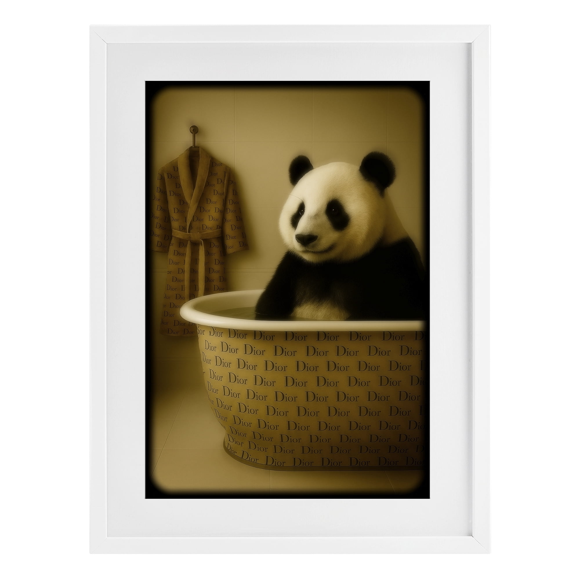 Stupell Industries Couture Panda in Luxury Tub White Framed Print Under Glass, design by Grotto Studios