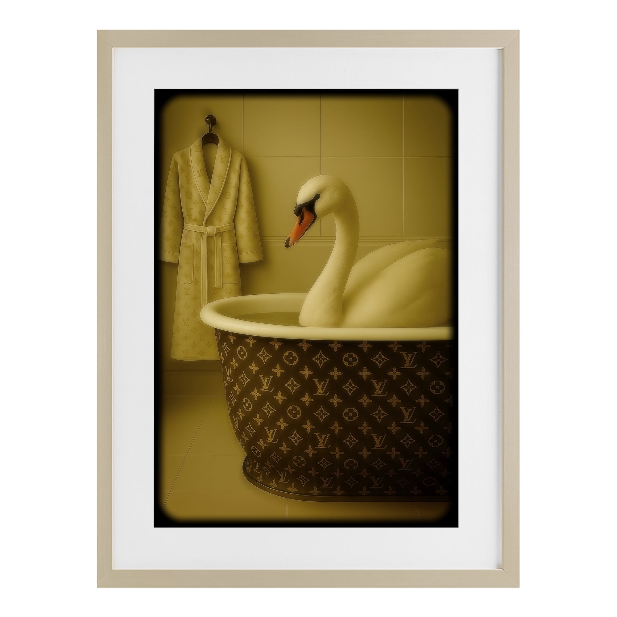 Stupell Industries Couture Swan in Luxury Tub Birch Framed Print Under Glass, design by Grotto Studios