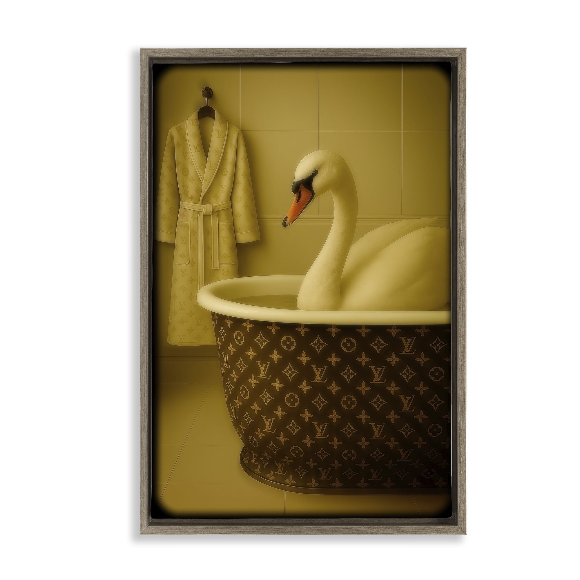 Stupell Industries Couture Swan in Luxury Tub Brown Framed Floater Canvas Wall Art, design by Grotto Studios