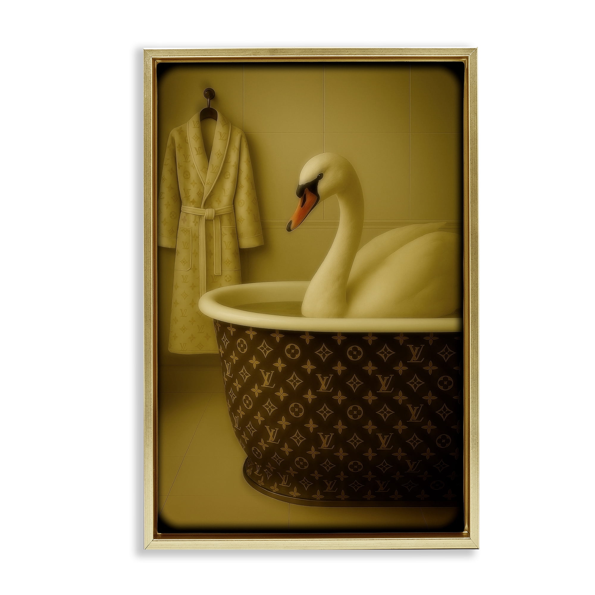 Stupell Industries Couture Swan in Luxury Tub Gold Framed Floater Canvas Wall Art, design by Grotto Studios