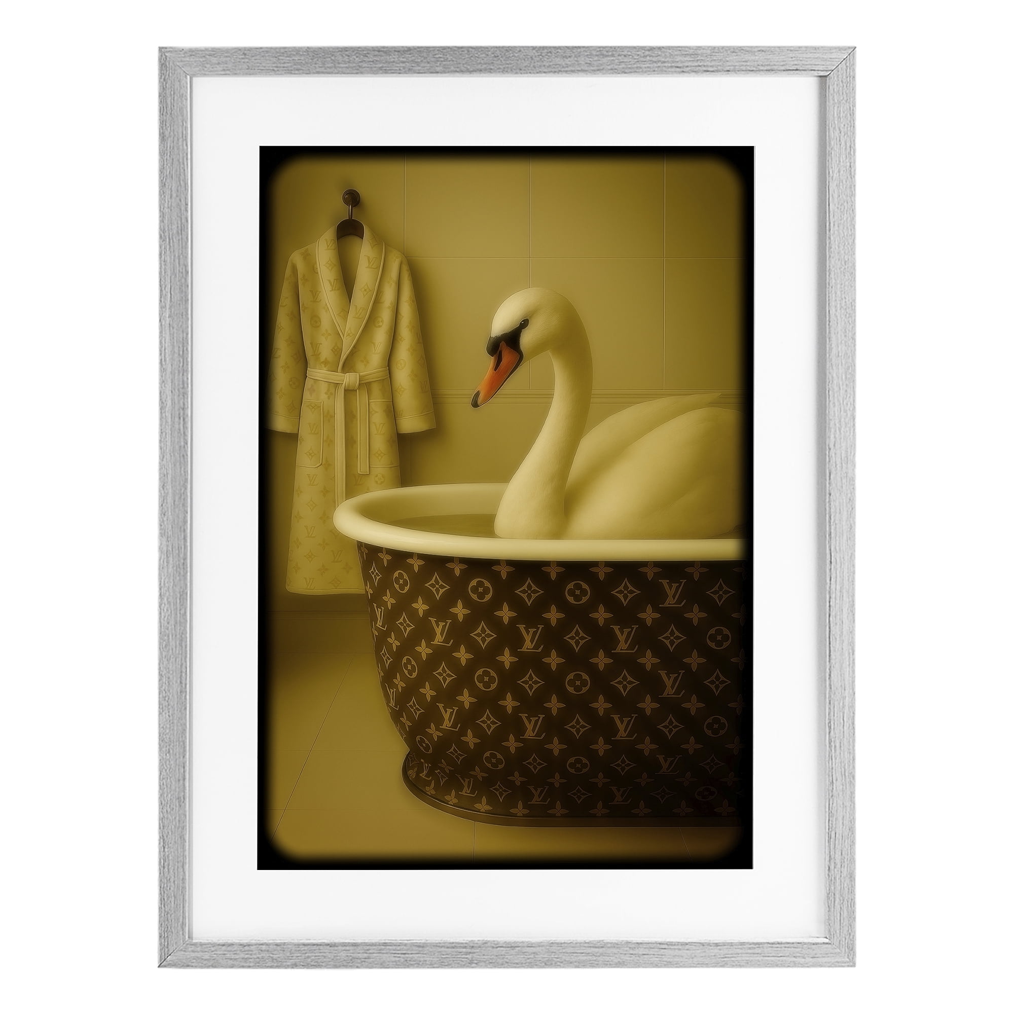 Stupell Industries Couture Swan in Luxury Tub Gray Framed Print Under Glass, design by Grotto Studios