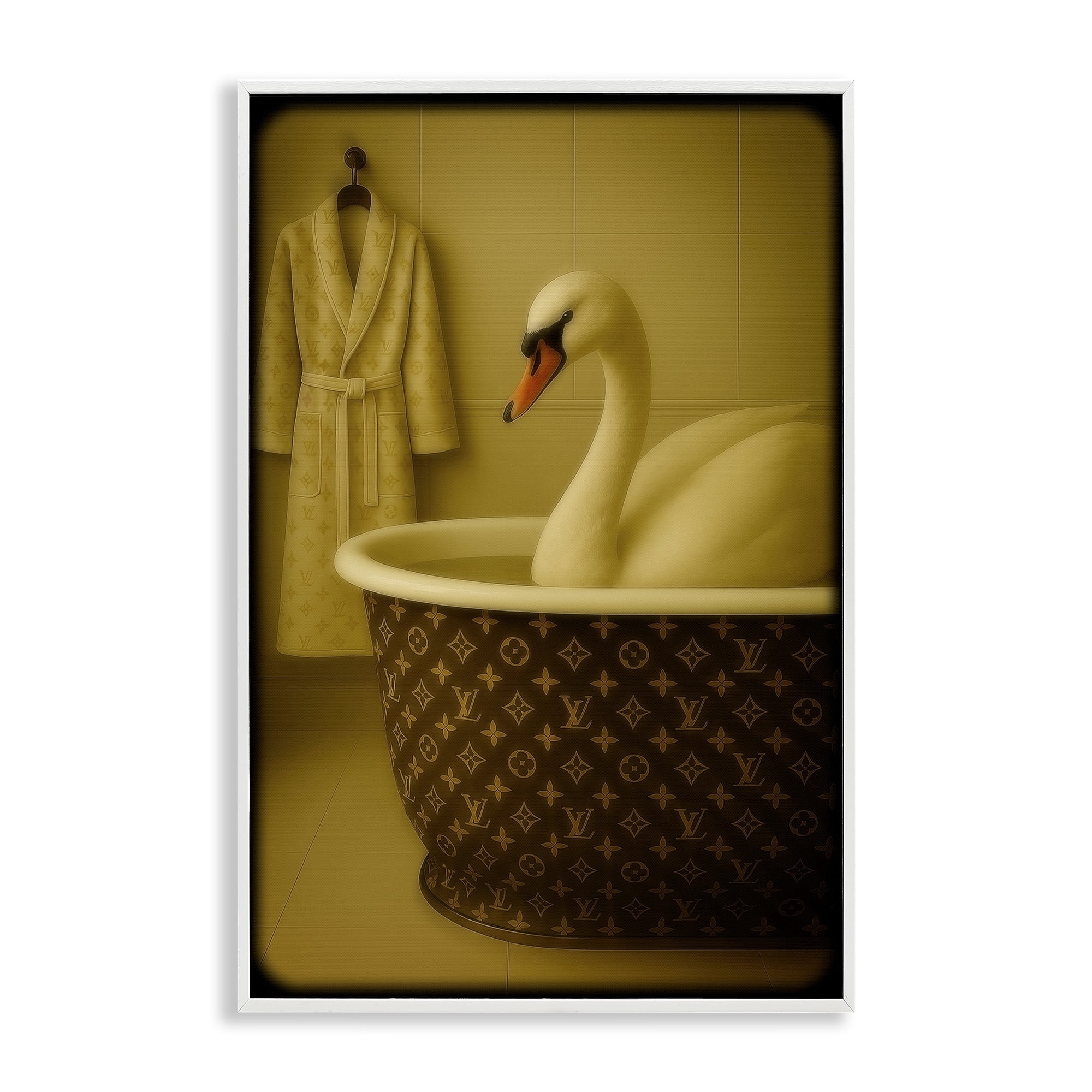 Stupell Industries Couture Swan in Luxury Tub White Framed Giclee Art, design by Grotto Studios