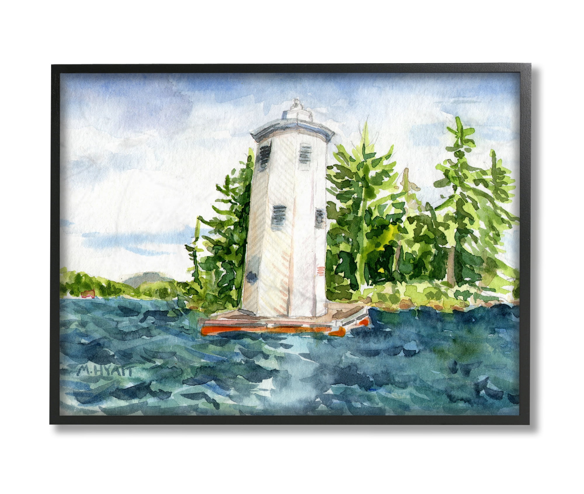 Stupell Industries Cove Side Lighthouse Rustic Lake Landscape Black Framed, 24 x 30, Design by Melissa Hyatt LLC