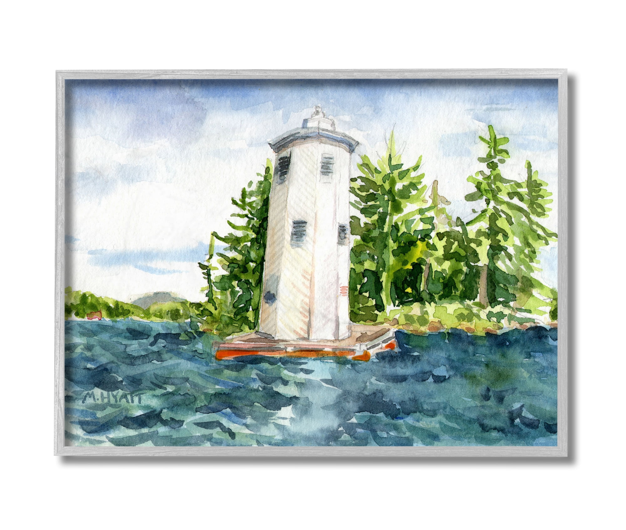 Stupell Industries Cove Side Lighthouse Rustic Lake Landscape Grey Framed, 11 x 14, Design by Melissa Hyatt LLC