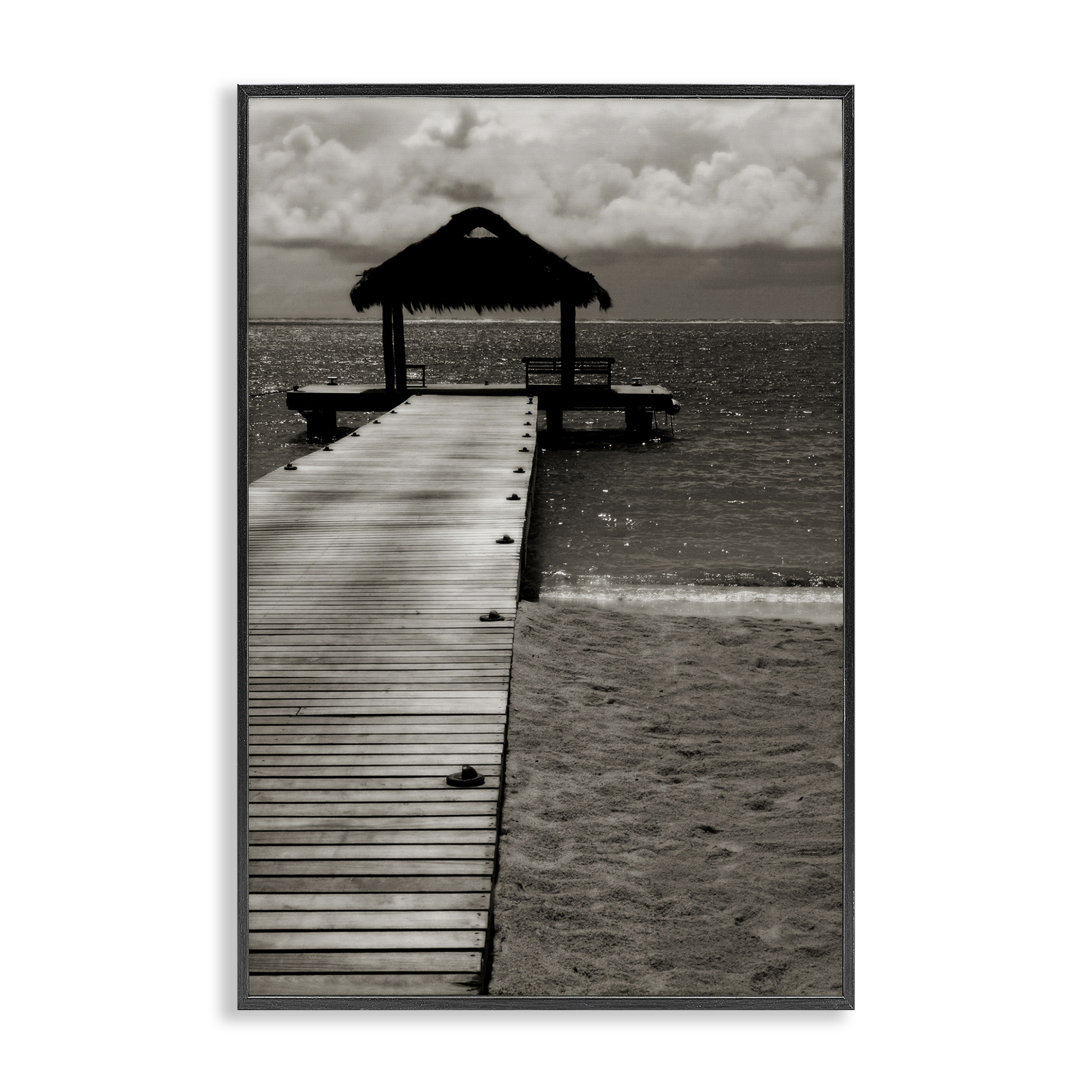 Stupell Industries Covered Jetty Dock Landscape Photography Black Framed Art Print Wall Art, 16 x 24