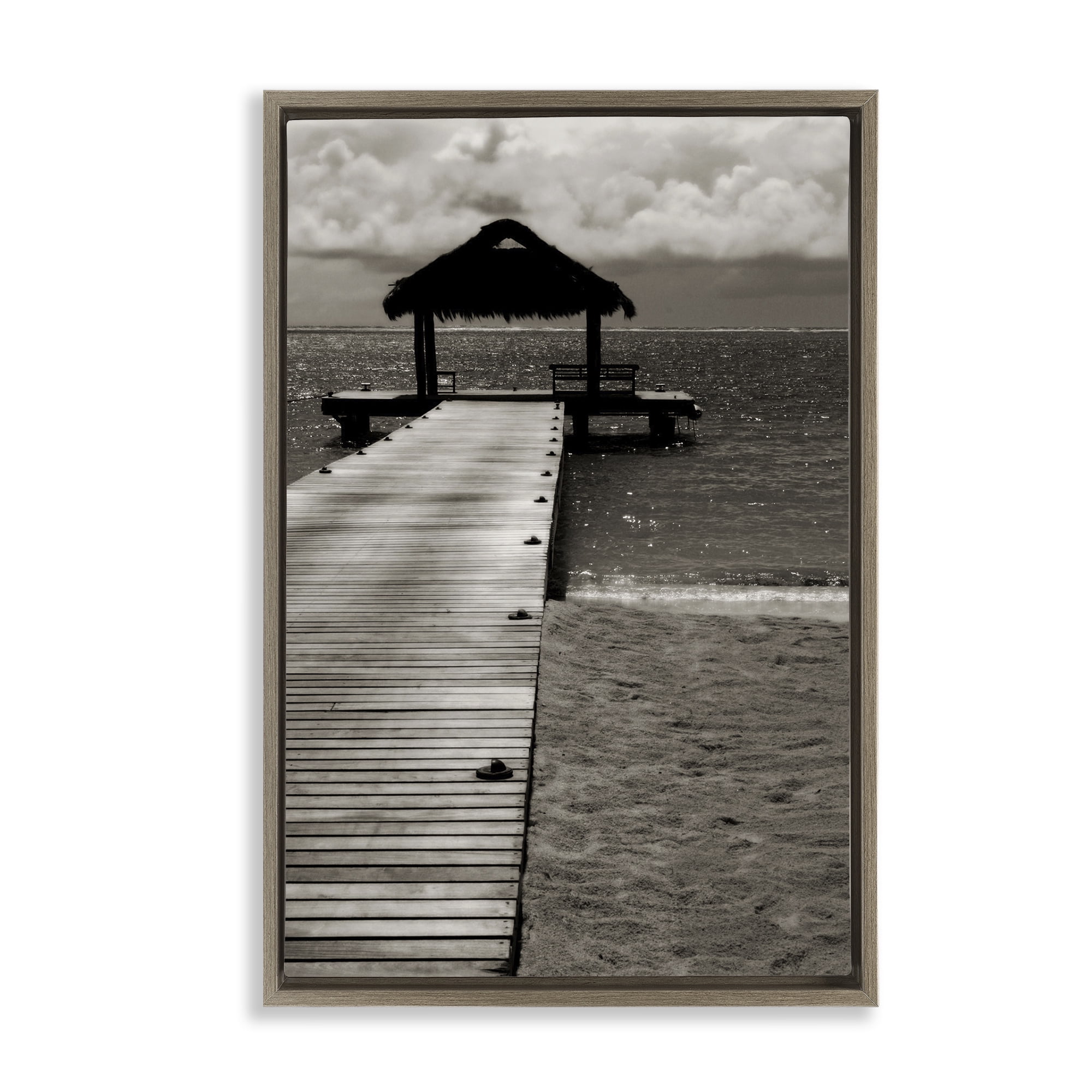 Stupell Industries Covered Jetty Dock Landscape Photography Brown Floater Framed Canvas Art Print Wall Art, 17 x 25