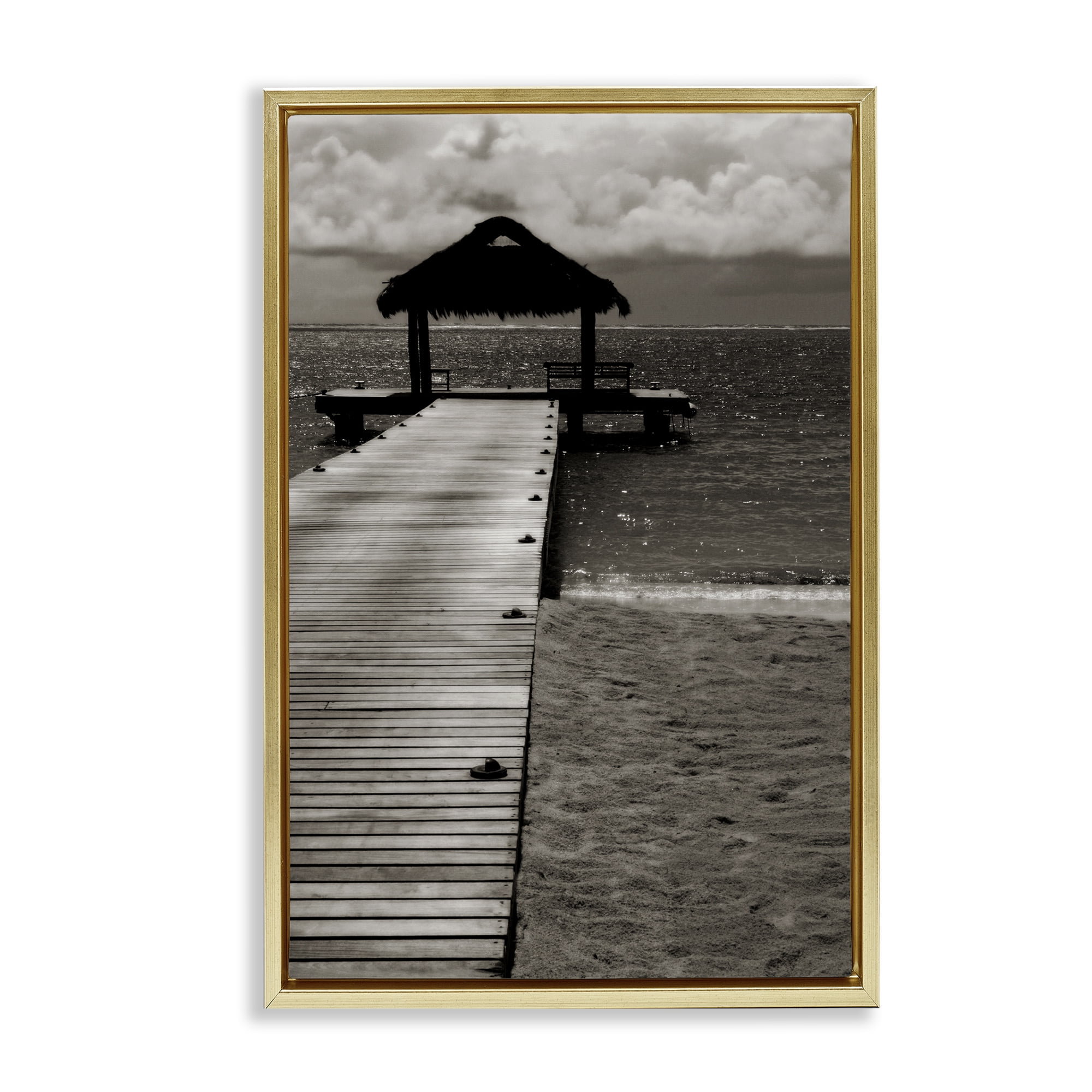 Stupell Industries Covered Jetty Dock Landscape Photography Gold Floater Framed Canvas Art Print Wall Art, 17 x 25