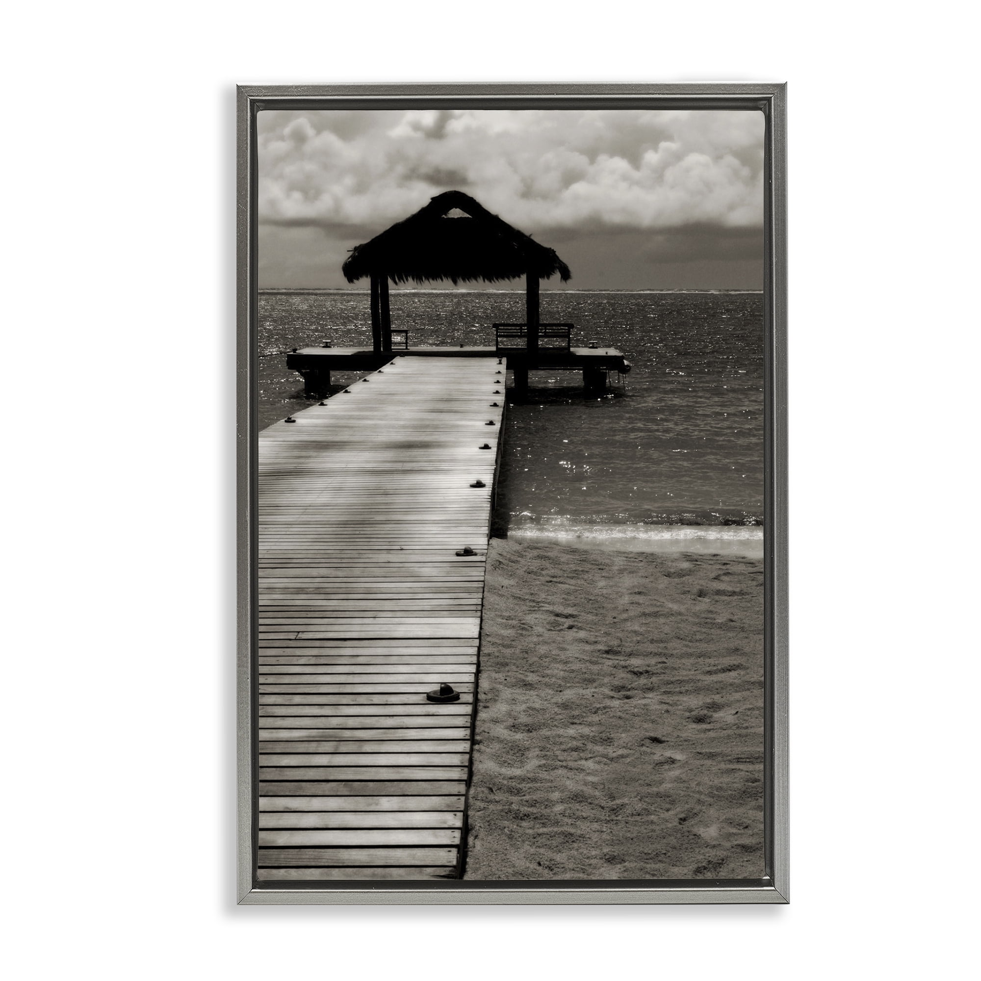 Stupell Industries Covered Jetty Dock Landscape Photography Gray Floater Framed Canvas Art Print Wall Art, 21 x 31