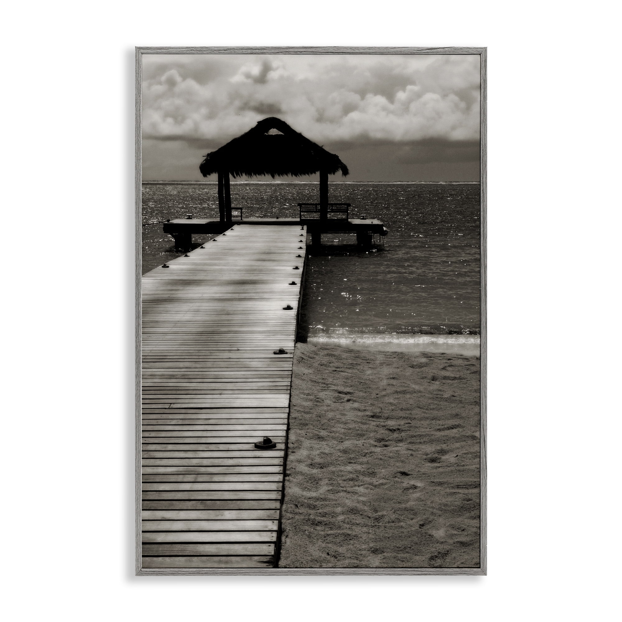 Stupell Industries Covered Jetty Dock Landscape Photography Gray Framed Art Print Wall Art, 12 x 18