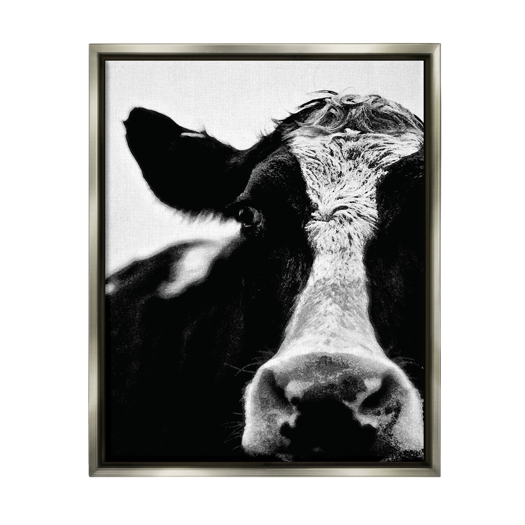 Stupell Industries Cow Black And White Close Up Luster Gray Framed Floating Canvas Wall Art, 24x30, by Lettered and Lined