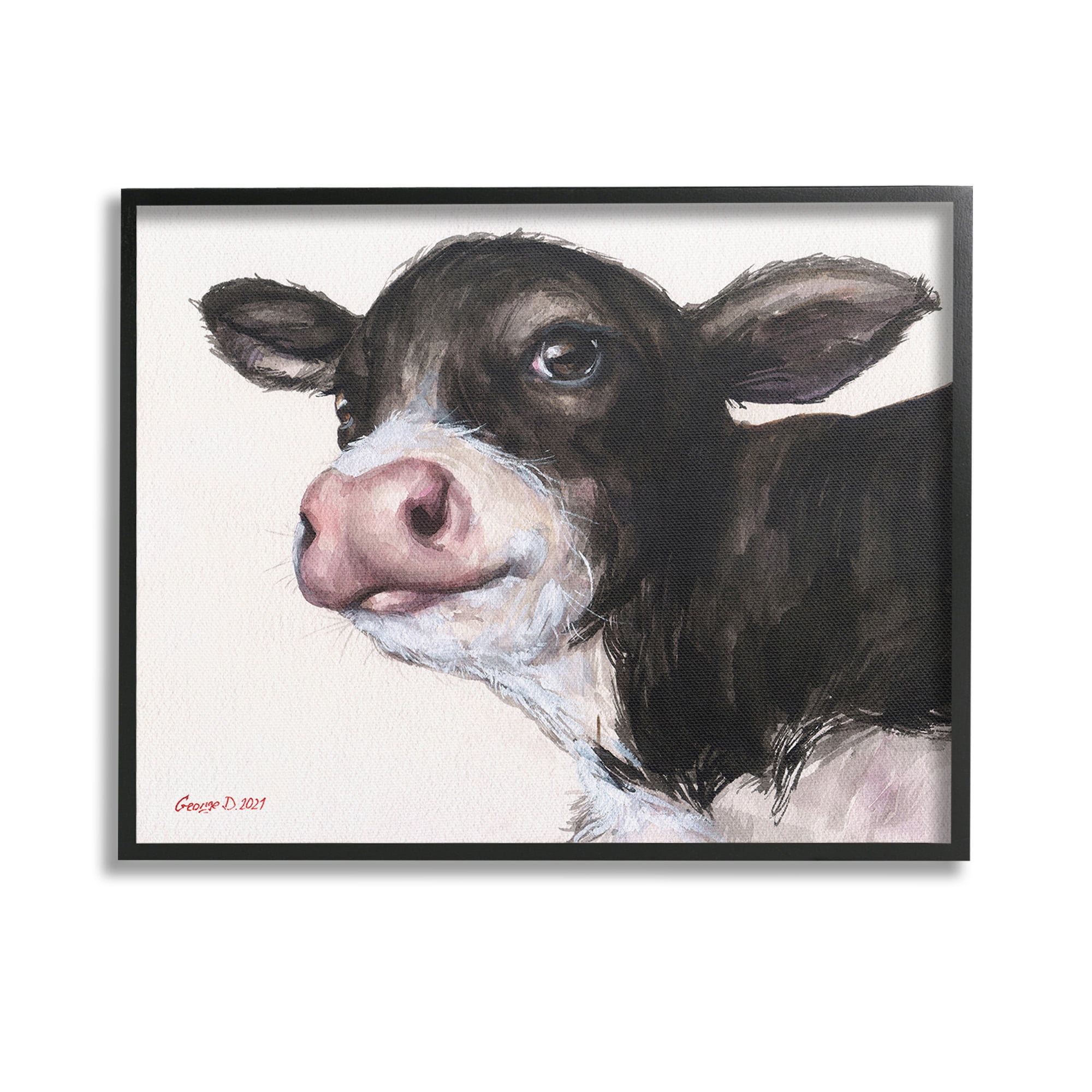 Stupell Industries Cow Calf Minimal Painting Animals & Insects Painting Black Framed Art Print Wall Art, 14 x 11