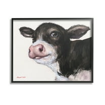 Stupell Industries Cow Calf Minimal Painting Animals & Insects Painting Black Framed Art Print Wall Art, 14 x 11