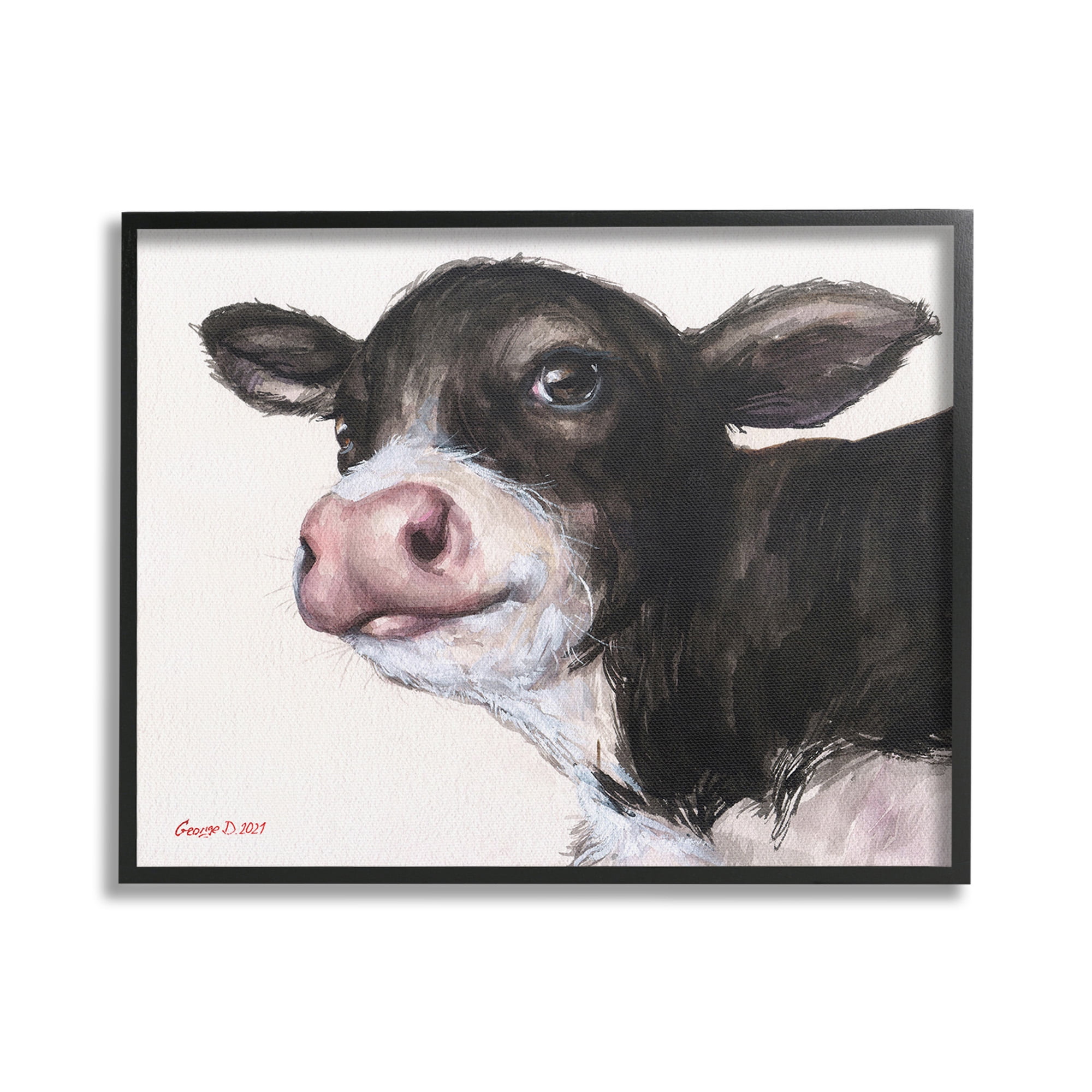 Stupell Industries Cow Calf Minimal Painting Animals & Insects Painting Black Framed Art Print Wall Art, 30 x 24