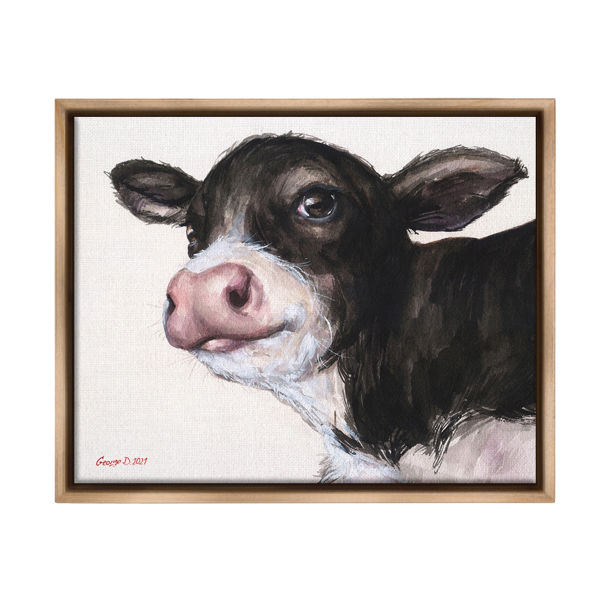 Stupell Industries Cow Calf Minimal Painting Animals & Insects Painting Brown Floater Framed Canvas Art Print Wall Art, 31 x 25