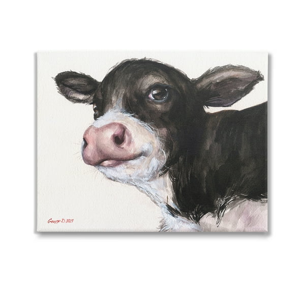 Stupell Industries Cow Calf Minimal Painting Animals & Insects Painting Gallery Wrapped Canvas Art Print Wall Art, 20 x 16