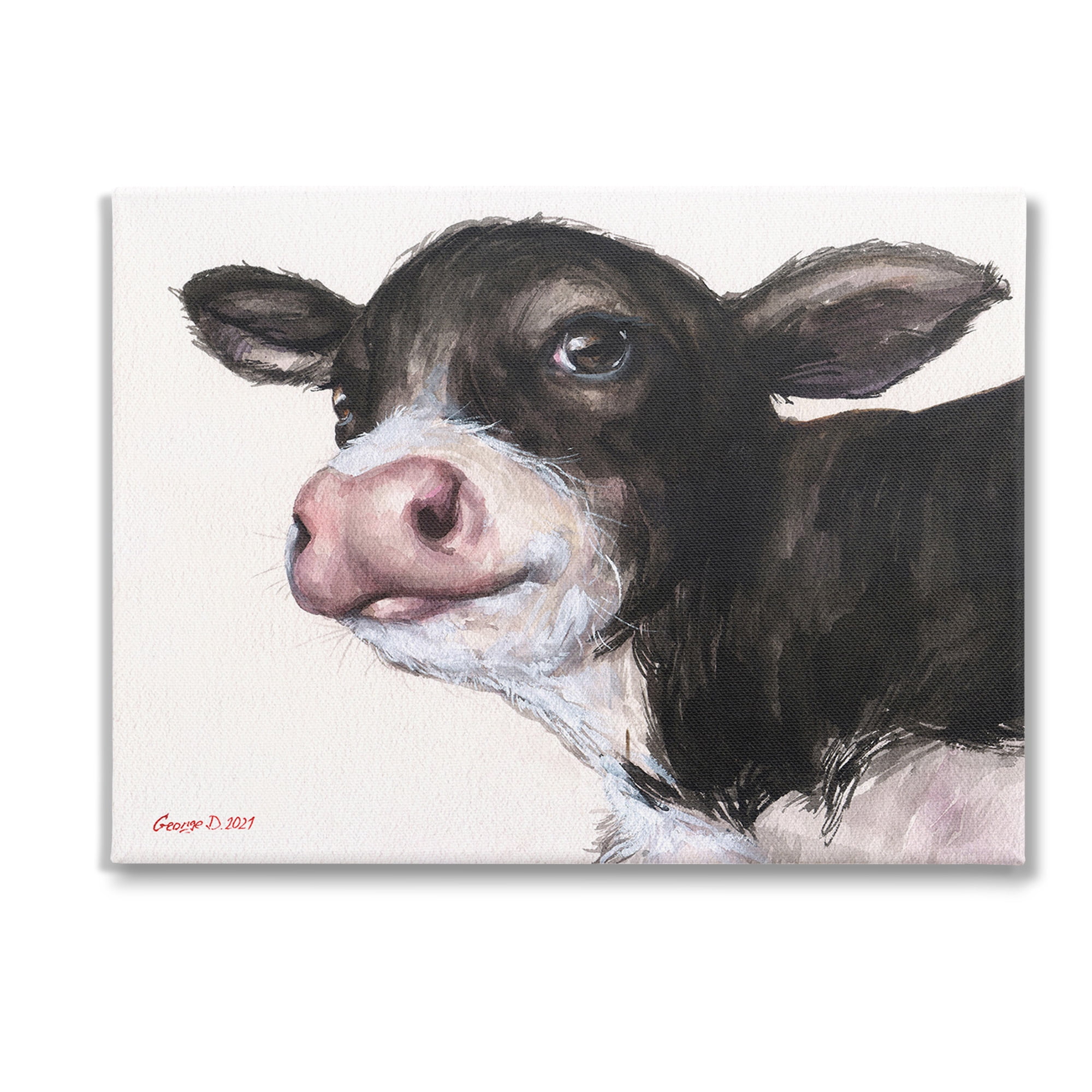 Stupell Industries Cow Calf Minimal Painting Animals & Insects Painting Gallery Wrapped Canvas Art Print Wall Art, 48 x 36