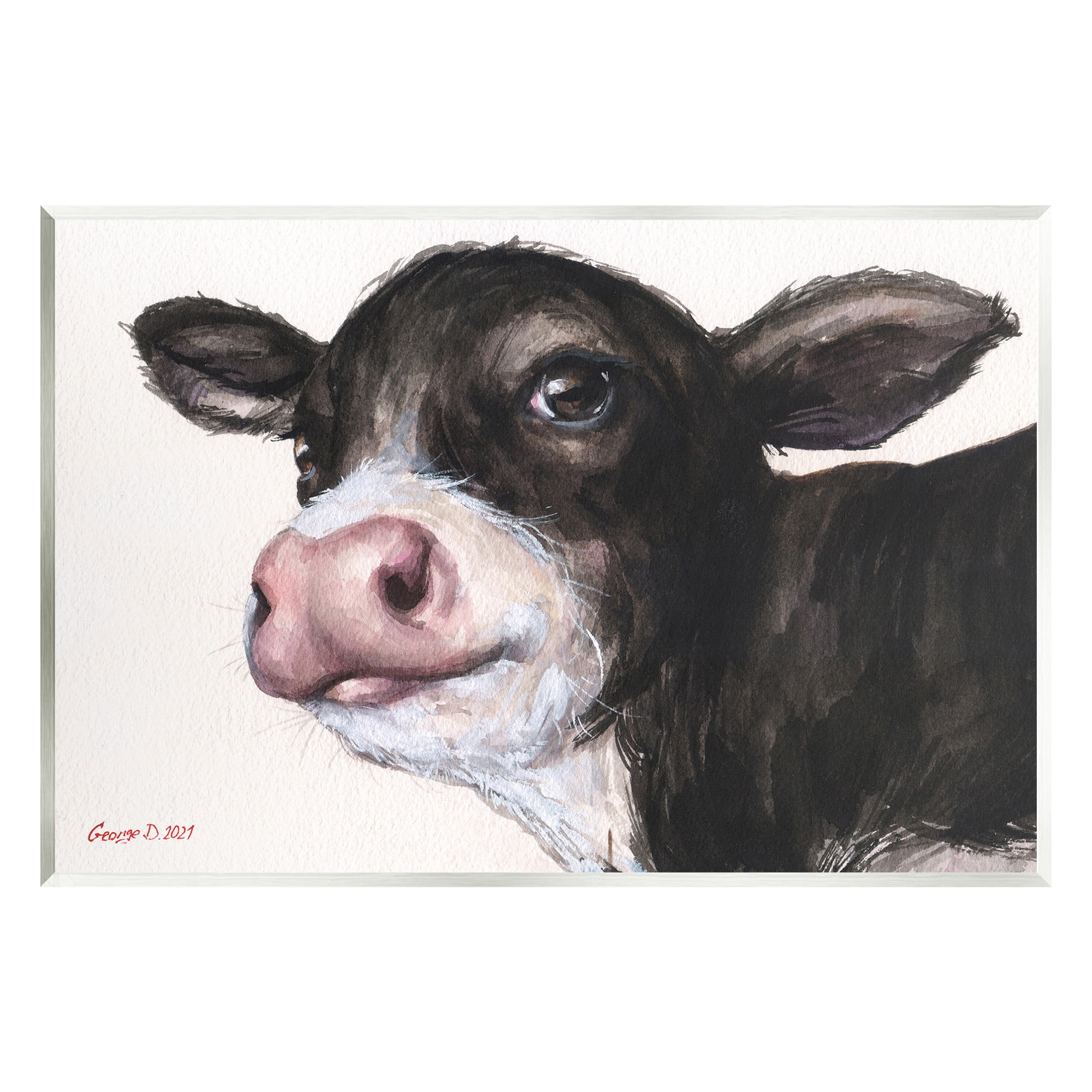 Stupell Industries Cow Calf Minimal Painting Animals & Insects Painting Unframed Art Print Wall Art, 15 x 10