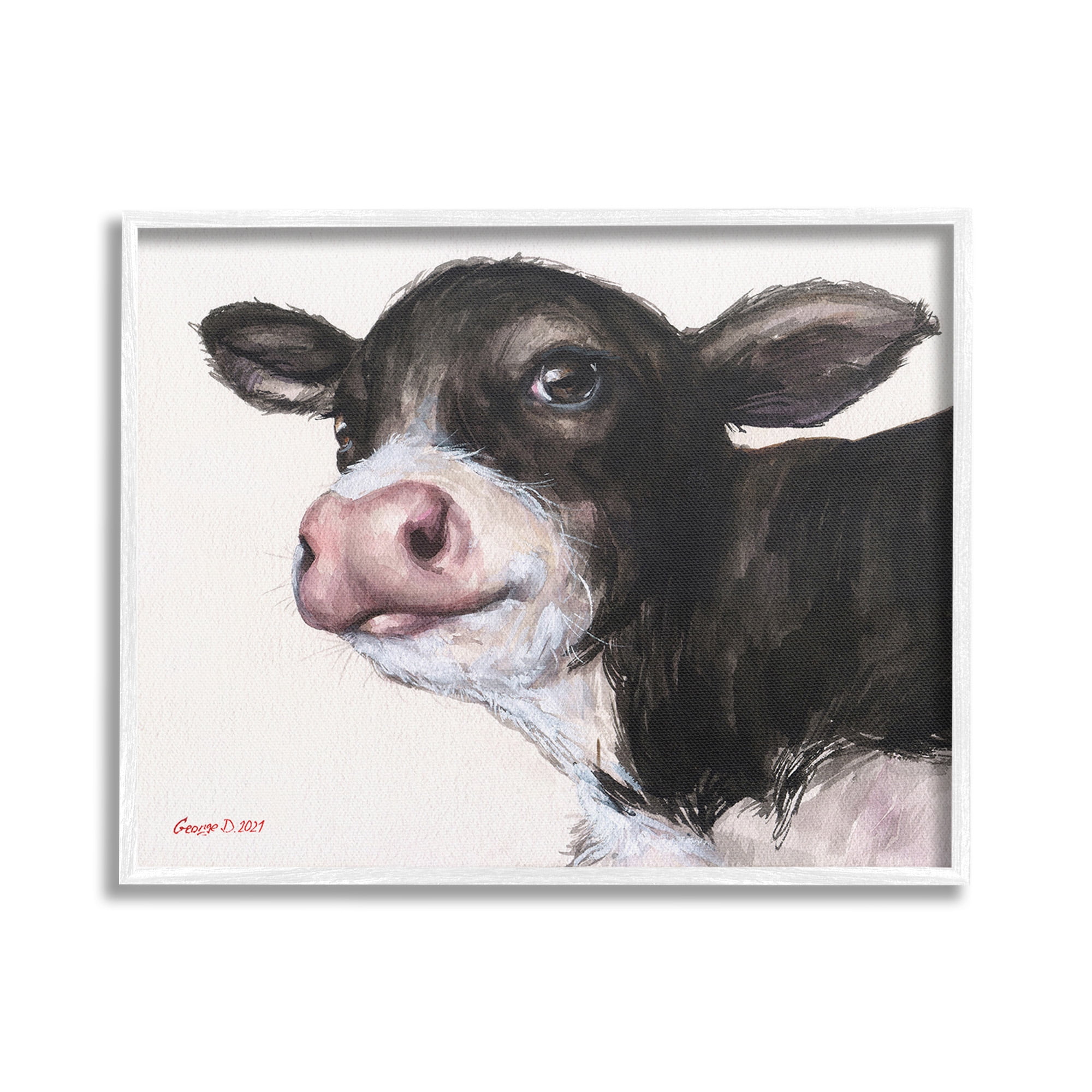 Stupell Industries Cow Calf Minimal Painting Animals & Insects Painting White Framed Art Print Wall Art, 30 x 24