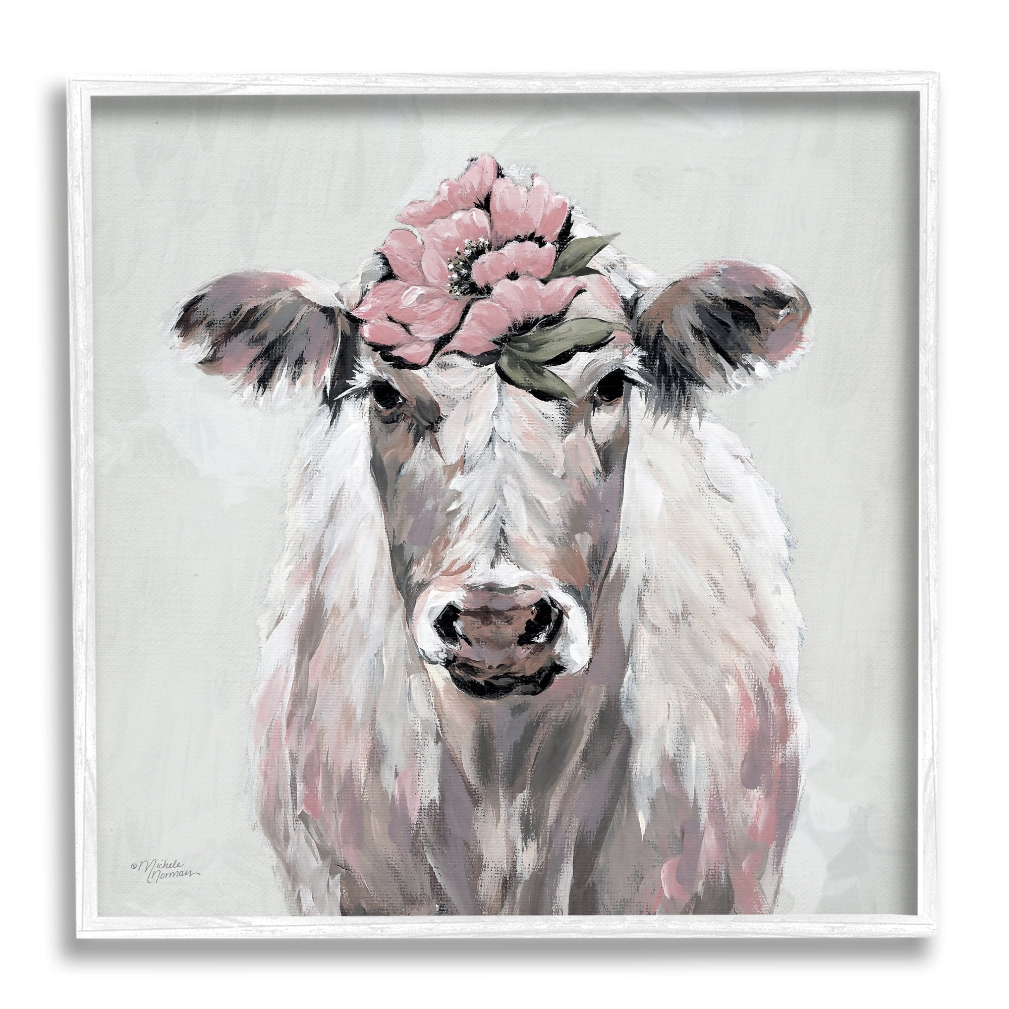 Stupell Industries Cow Cattle Flower Blossom Botanical Painterly Illustration , 17 x 17, Design by Michele Norman